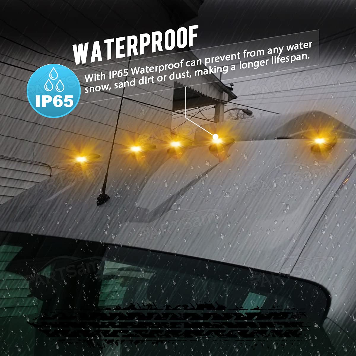 Partsam Amber Teardrop Cab Light 9Led Cab Marker Light 5Pcs Front Rear Top Clearance Roof Running Light With Wiring Pack For Tru