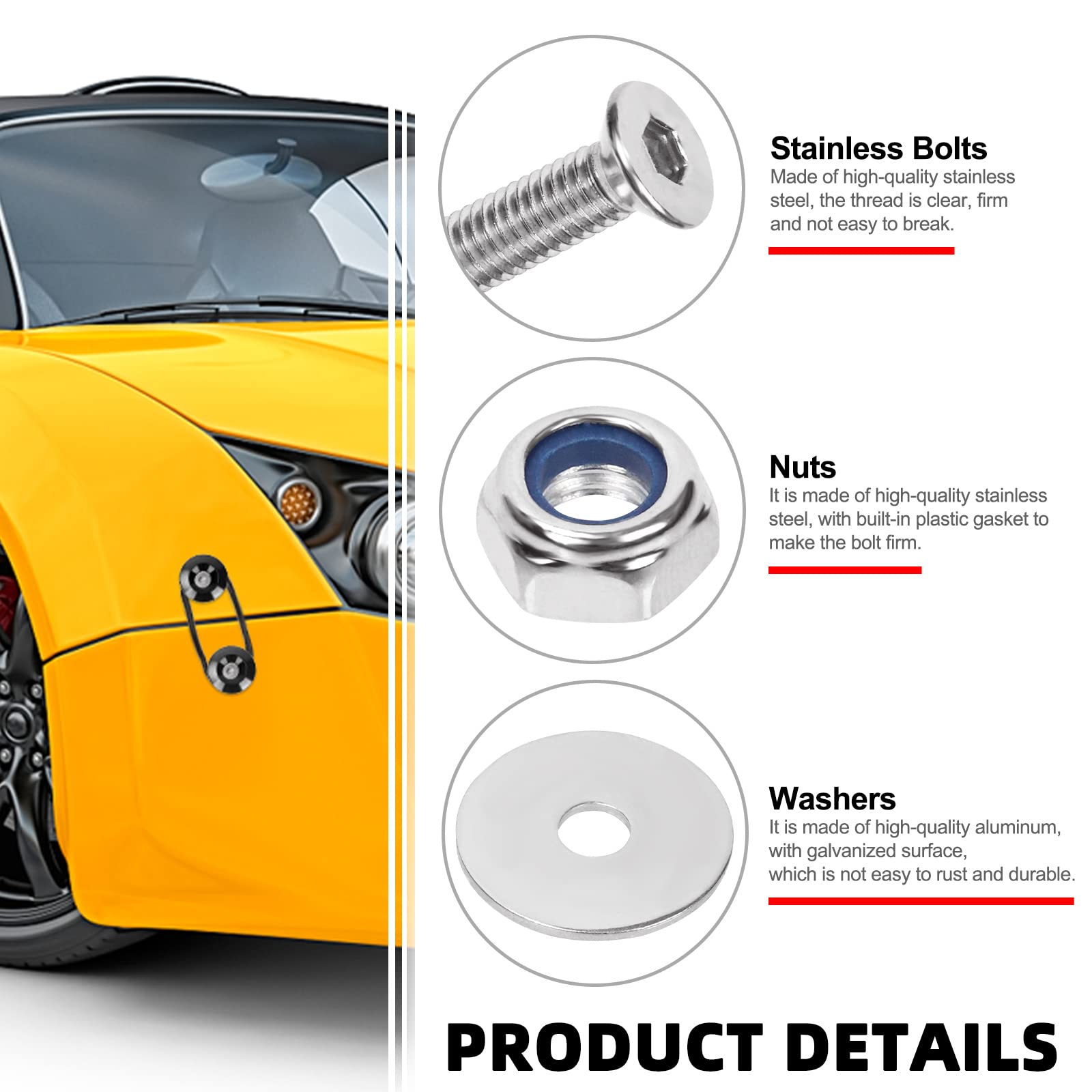 Swpeet 54Pcs - 3 Pairs Black Quick Release Fastener Kit, Universal Aluminum Bumper Clips Quick Release Front Rear Bumper Fastene