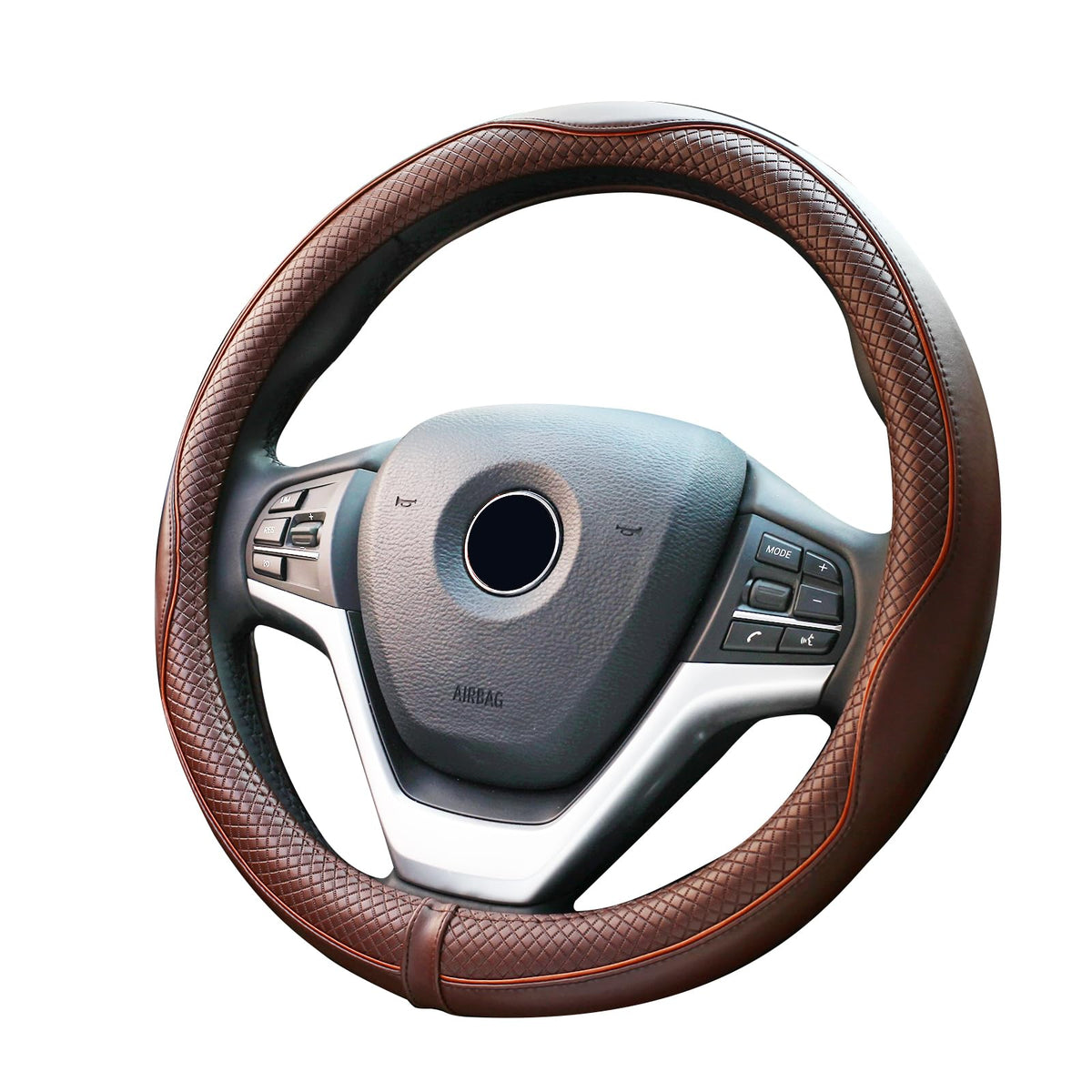 Valleycomfy Steering Wheel Covers Universal 15 Inch - Genuine Leather, Breathable, Anti Slip & Odor Free (Coffee, M(14 '' 1/2-15