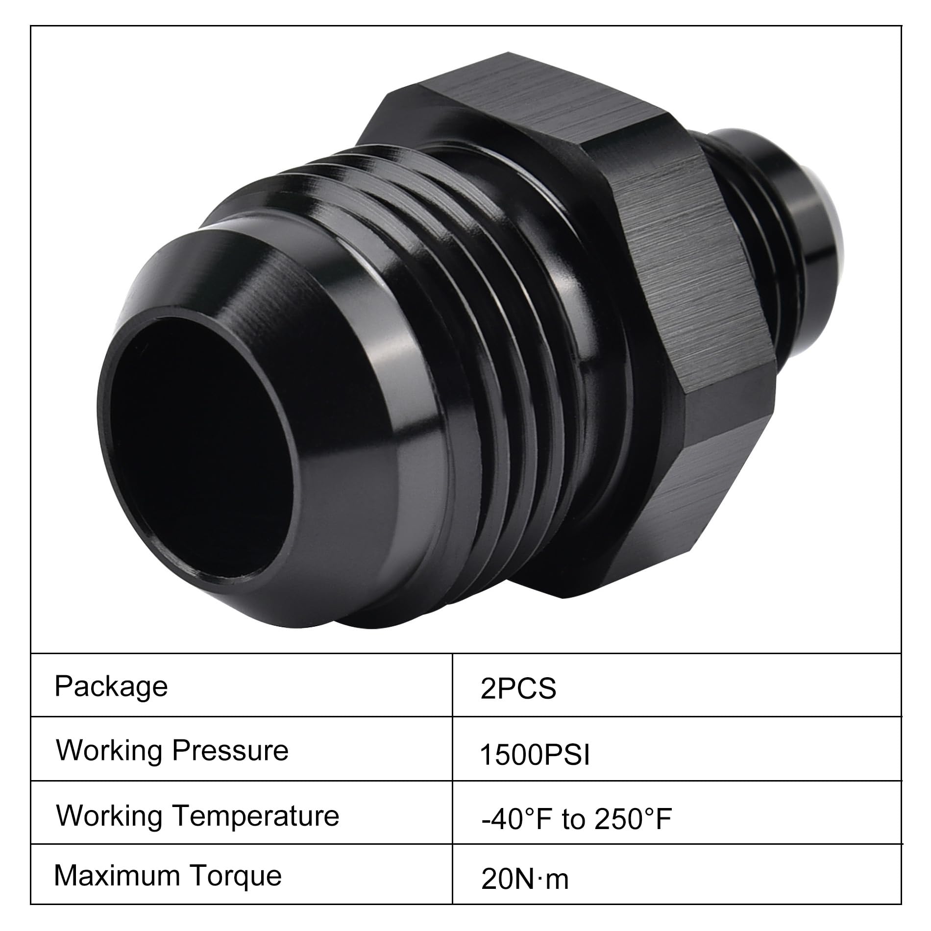 Evil Energy 10An Male To An6 Male Flare Reducer Coupler Union Straight Adapter Fitting Black 2Pcs