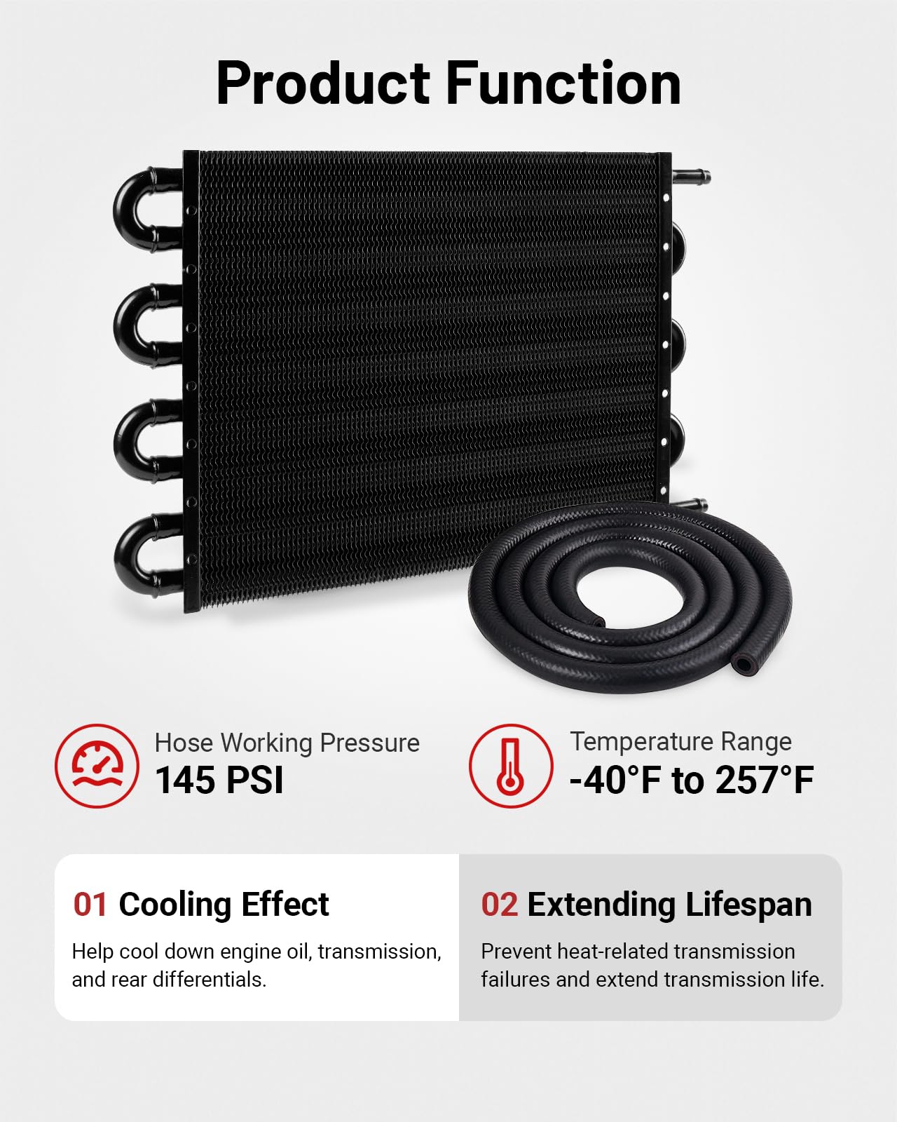 Evil Energy 5/16'' Transmission Oil Cooler, 8 Pass Tube And Fin Cooler Kit Universal Aluminium Black