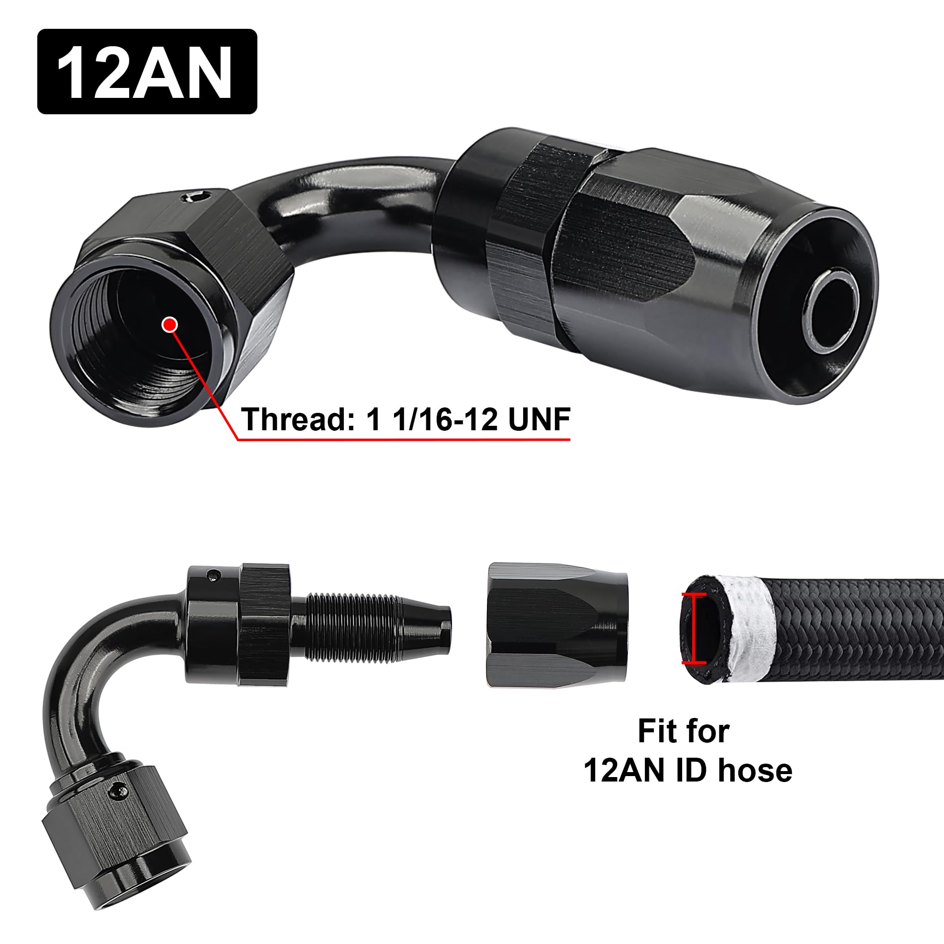 Evil Energy 12An Hose End Fitting 120 Degree Swivel For Cpe Braided Fuel Hose Black