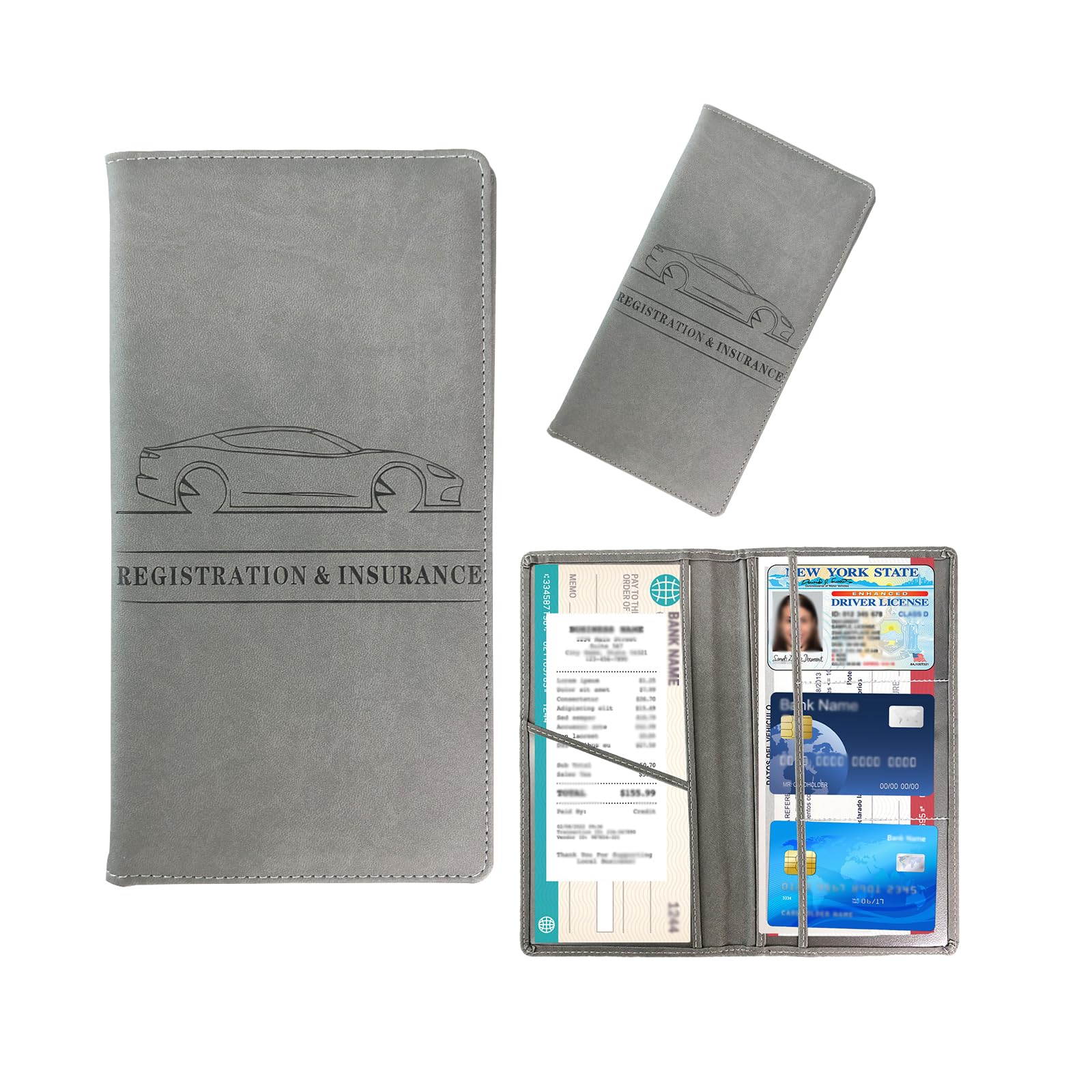 Kewucn Car Registration And Insurance Card Holder, Leather Auto License Document Glove Box Compartment Organizer, Essentials Veh