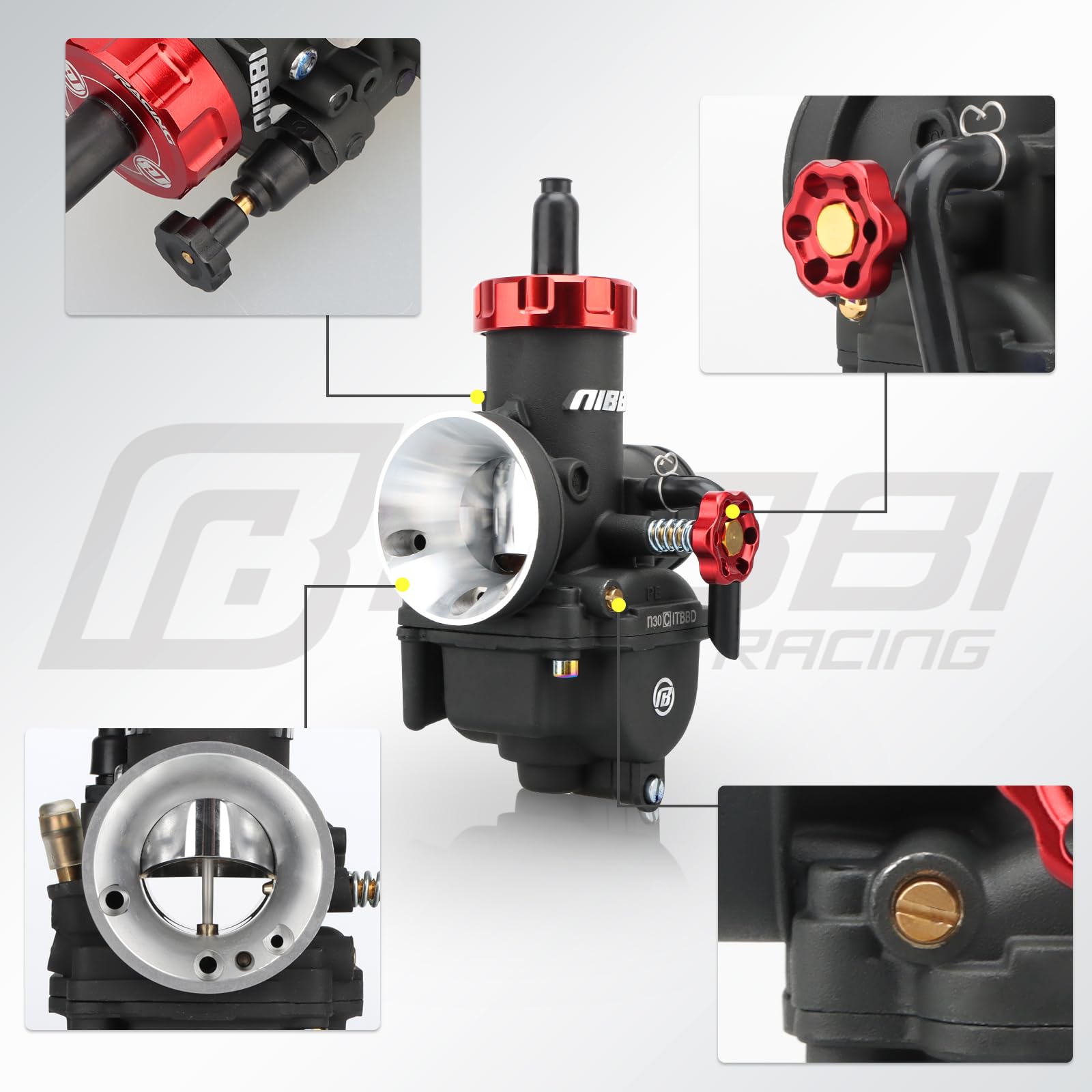 Nibbi Pe30 Carburetot For Hawk 250 Dirt Bike, With Air Filter Intake Manifold Connector, Hawk250 Carb Upgrade Performance Enhancement