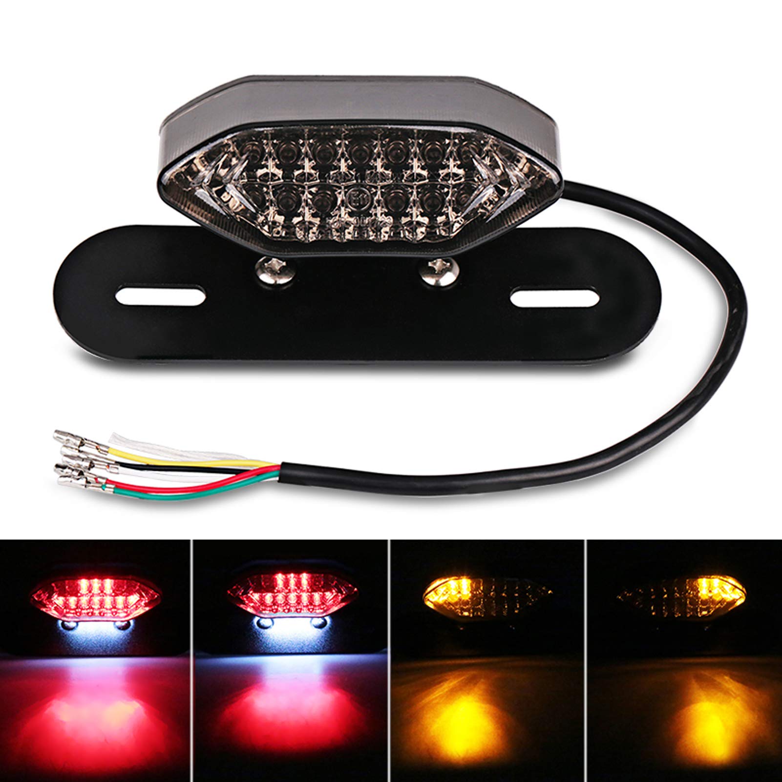 Anki Happigo 12V 16 Led Universal Motorcycle Integrated Brake Tail Running Light Turn Signla License Plate Lamp (Smoked Black Co