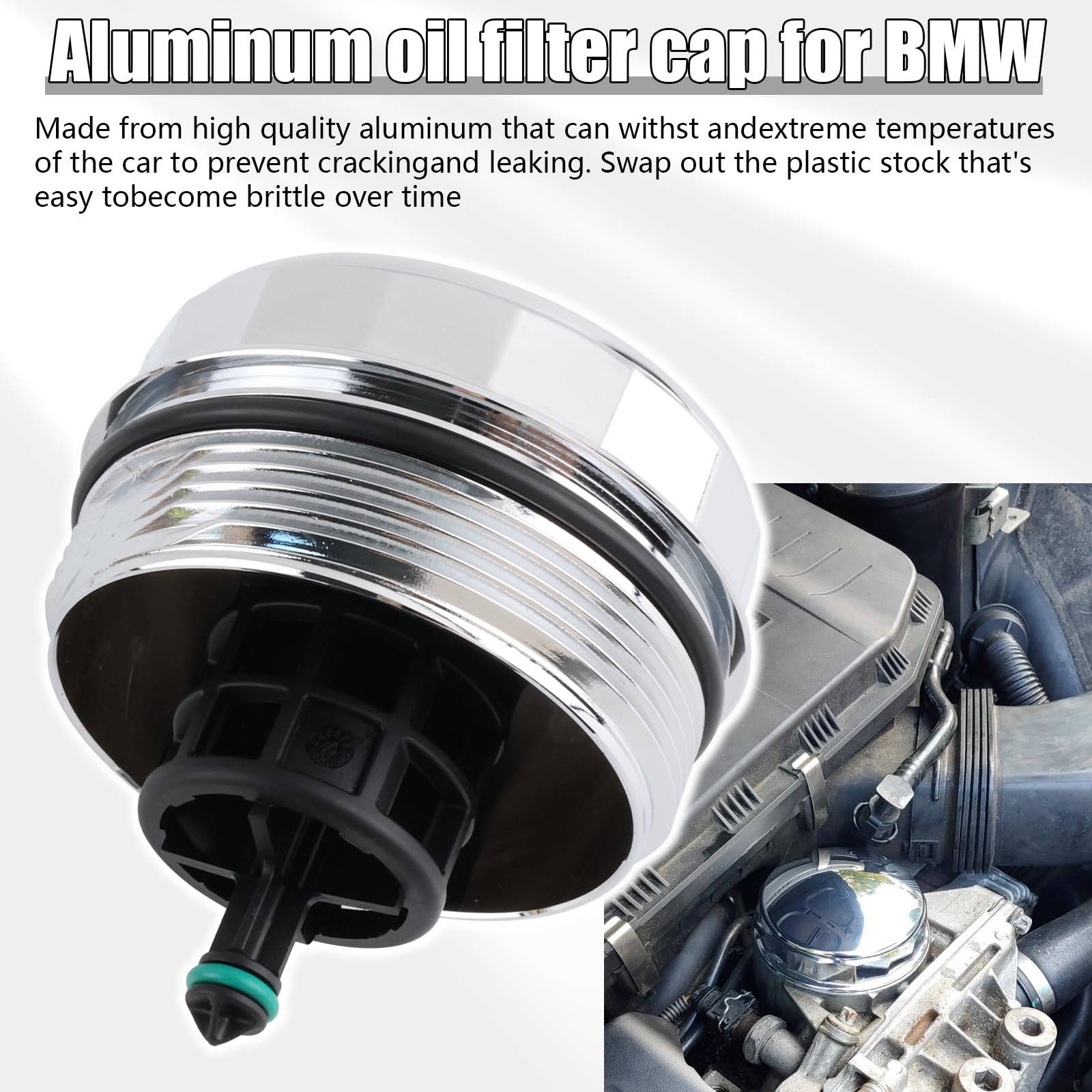 RiAICiING Upgrade Aluminum Oil Filter Housing Cover Cap Compatible with BMW N52 N20 N54 N55 323i 525i 128i 325Xi 328Xi 330Xi 335