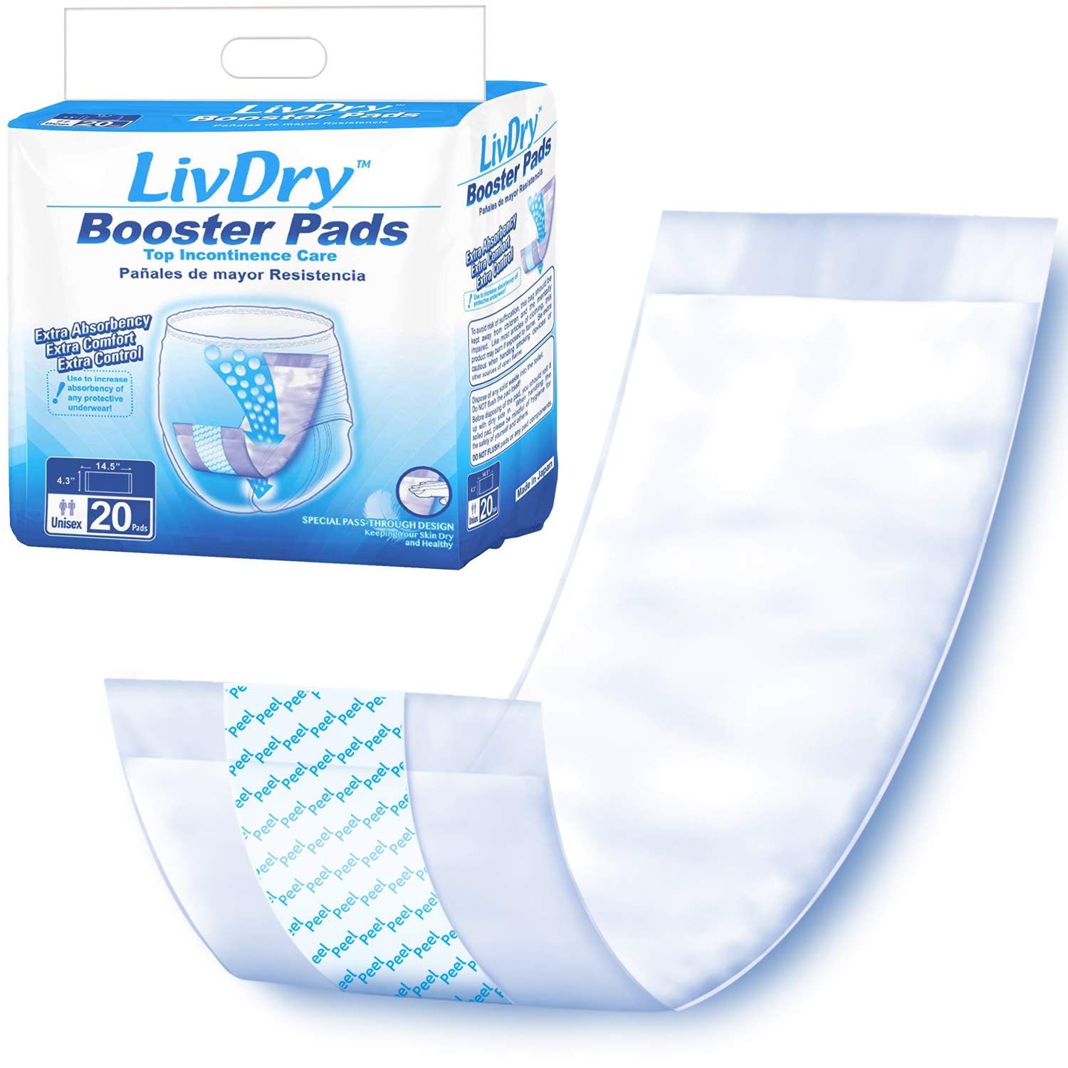 Incontinence Booster Pads By Livdry  Extra Absorbent Protection For Adults, Unisex  Disposable Comfortable Pad (20 Count, Regula