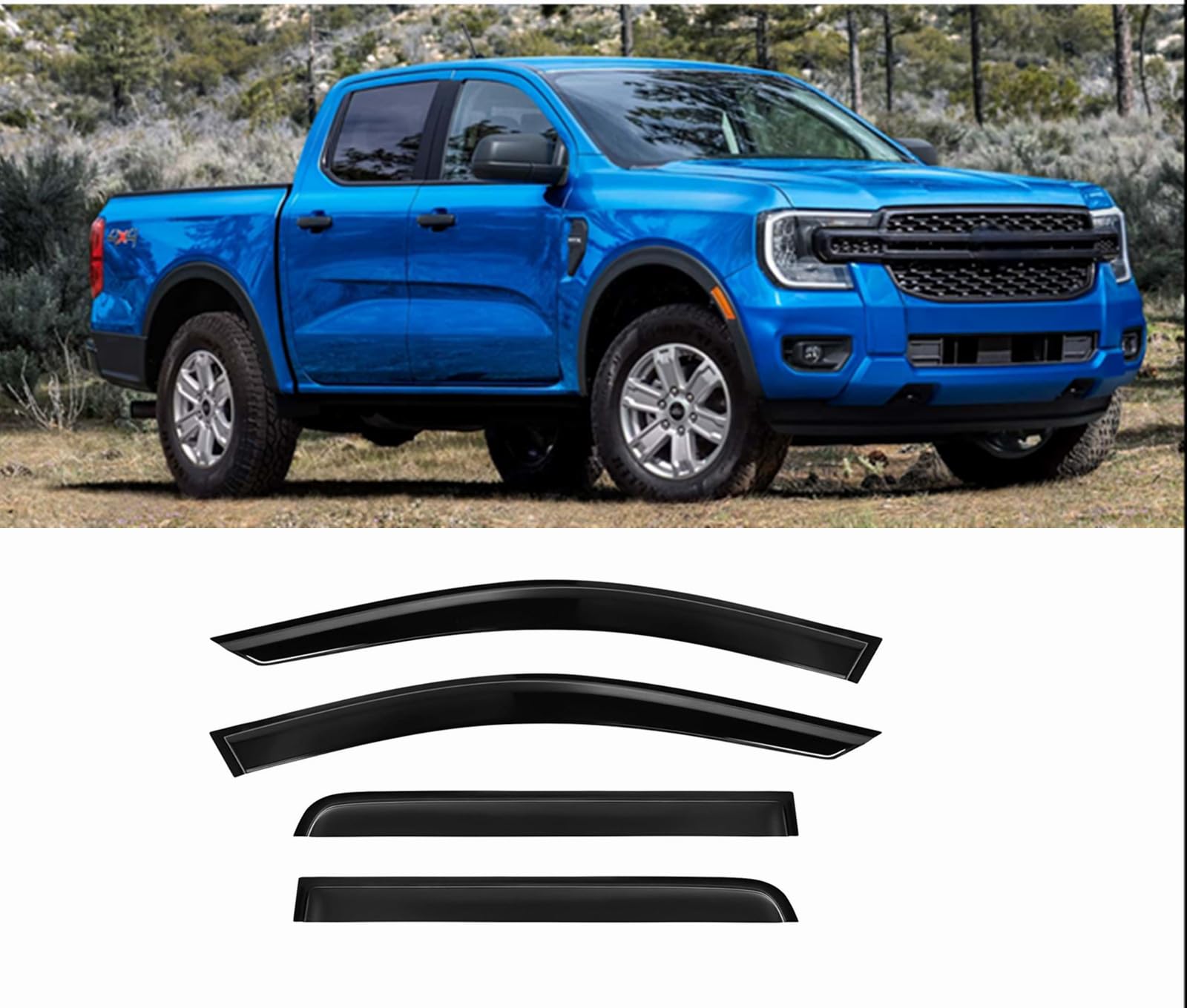 Zzdsnj Tape-On Window Visors 4-Piece For 2024-2026 Ford Ranger Sun Rain Guards Shield Shade Smoke