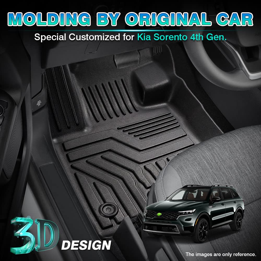 T Tgbros Floor Mats Custom Fit For 2021 2022 2023 2024 2025 Kia Sorento (Only Fits Bench Model &7 Seats) Accessories All Weather Protection Tpe 1St + 2Nd + 3Rd Rows Floor Liners Set Non-Slip Black