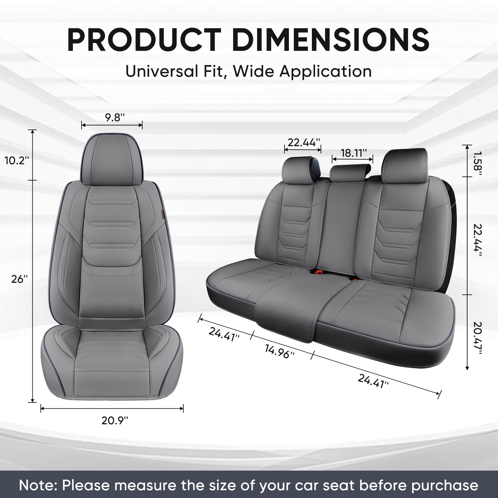 Tiehesyt Gray Car Seat Covers Full Set, Breathable Leather Automotive Front And Rear Seat Covers & Headrest For Reduce The Drivi