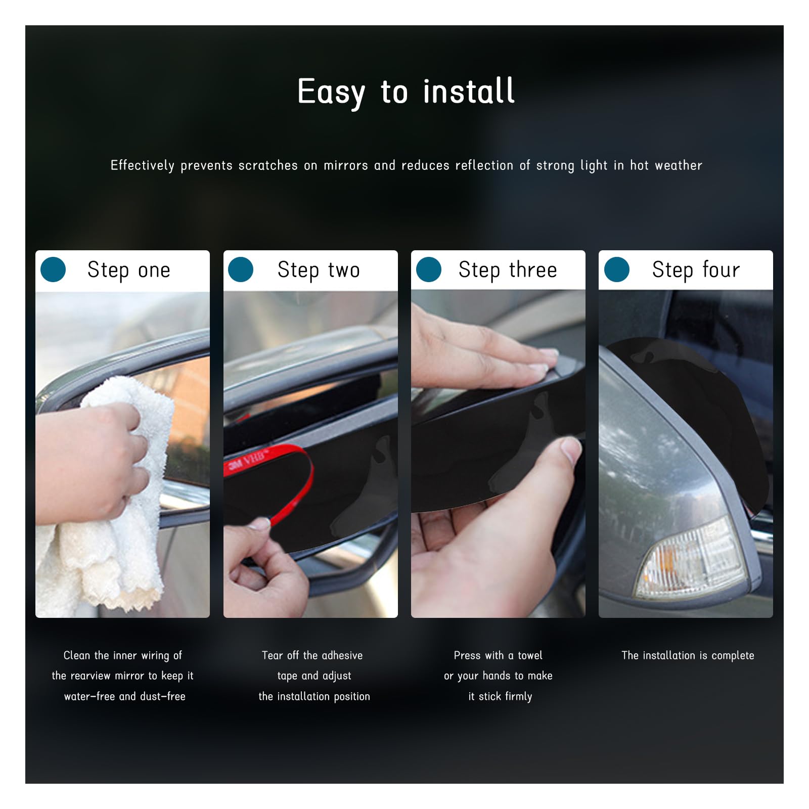 Dickno 2 Pcs Car Mirror Rain Visor Guard, Carbon Fiber Side Mirror Rain Visor Eyebrow, Waterproof Side Rear View Mirror Protecte