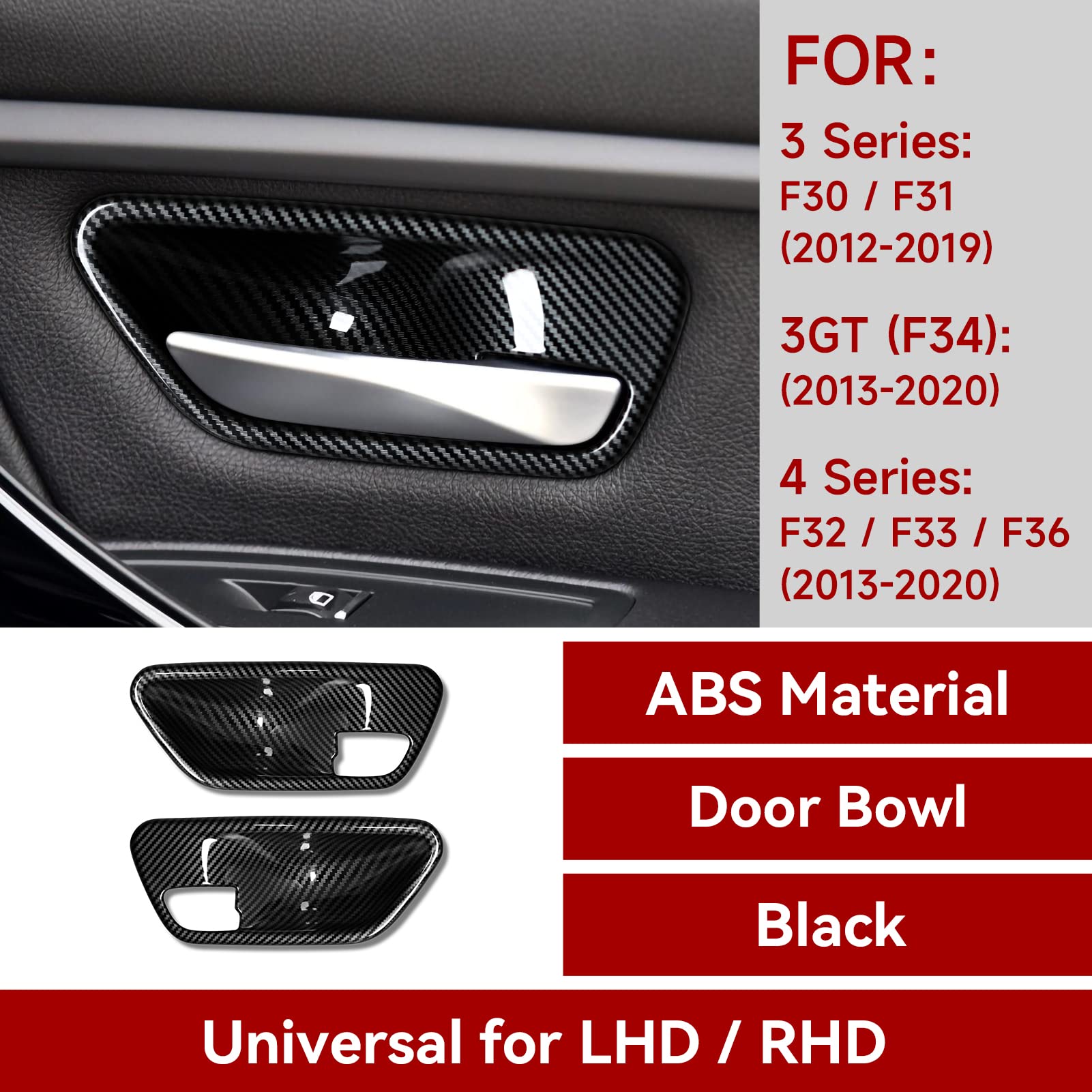 2Pcs Car Trim Door Bowl Sticker Carbon Style Abs Decal Cover Fits For Bmw 3 4 Series F30 F31 F34 3Gt F32 F33 F36 Accessories