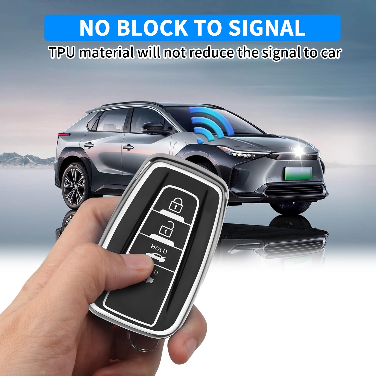 Qbuc For Toyota Key Fob Cover With Keychain Tpu Suitable For 2018-2022 Toyota Camry Rav4 Avalon C-Hr Corolla Highlander Gt86 (Style 1-Silver)