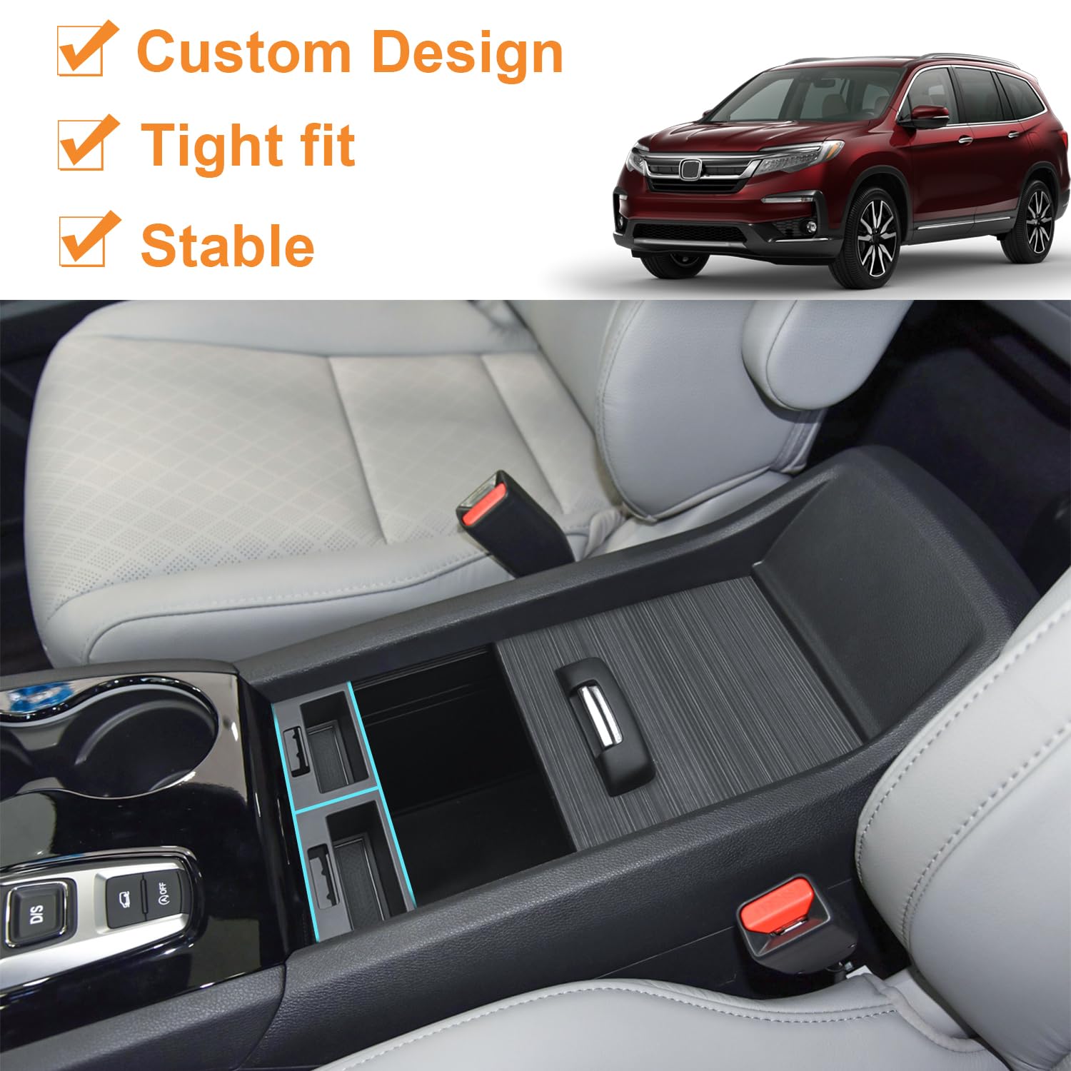 Pimcar Center Console Insert Cable Protector For Honda Pilot 2016-2022/Honda Ridgeline 2017-2023/Honda Passport 2019-2023, Conve