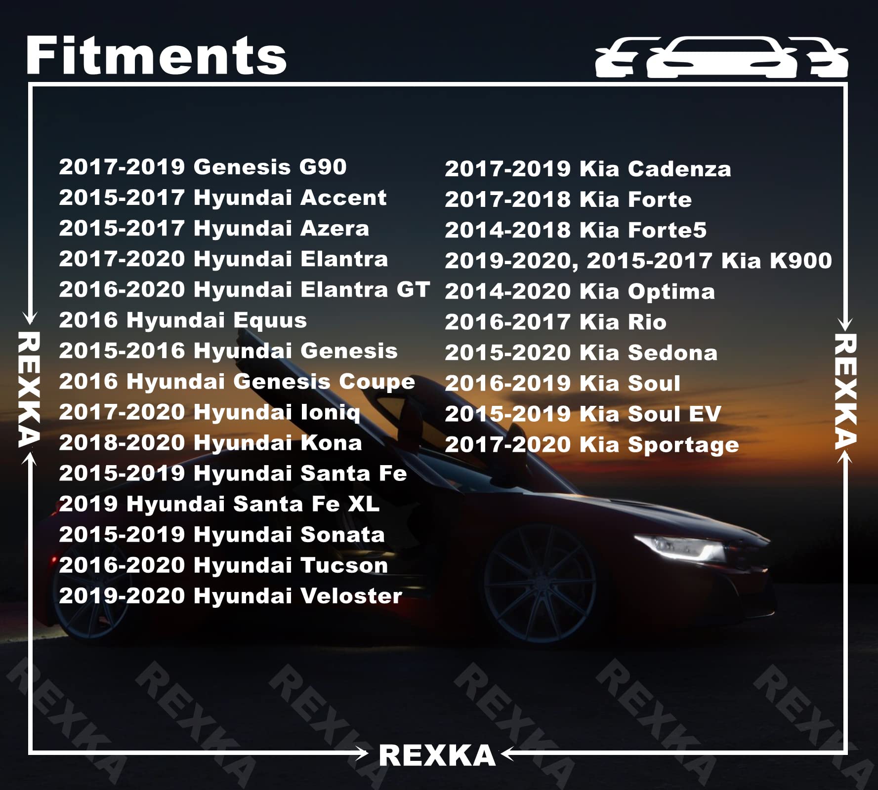 Rexka 40Pcs Fender Liner Push-Type Retainer Clip Fastener Compatible With Hyundai Kia 86595-2T500 Accent,Azera,Elantra,Equus,Gen