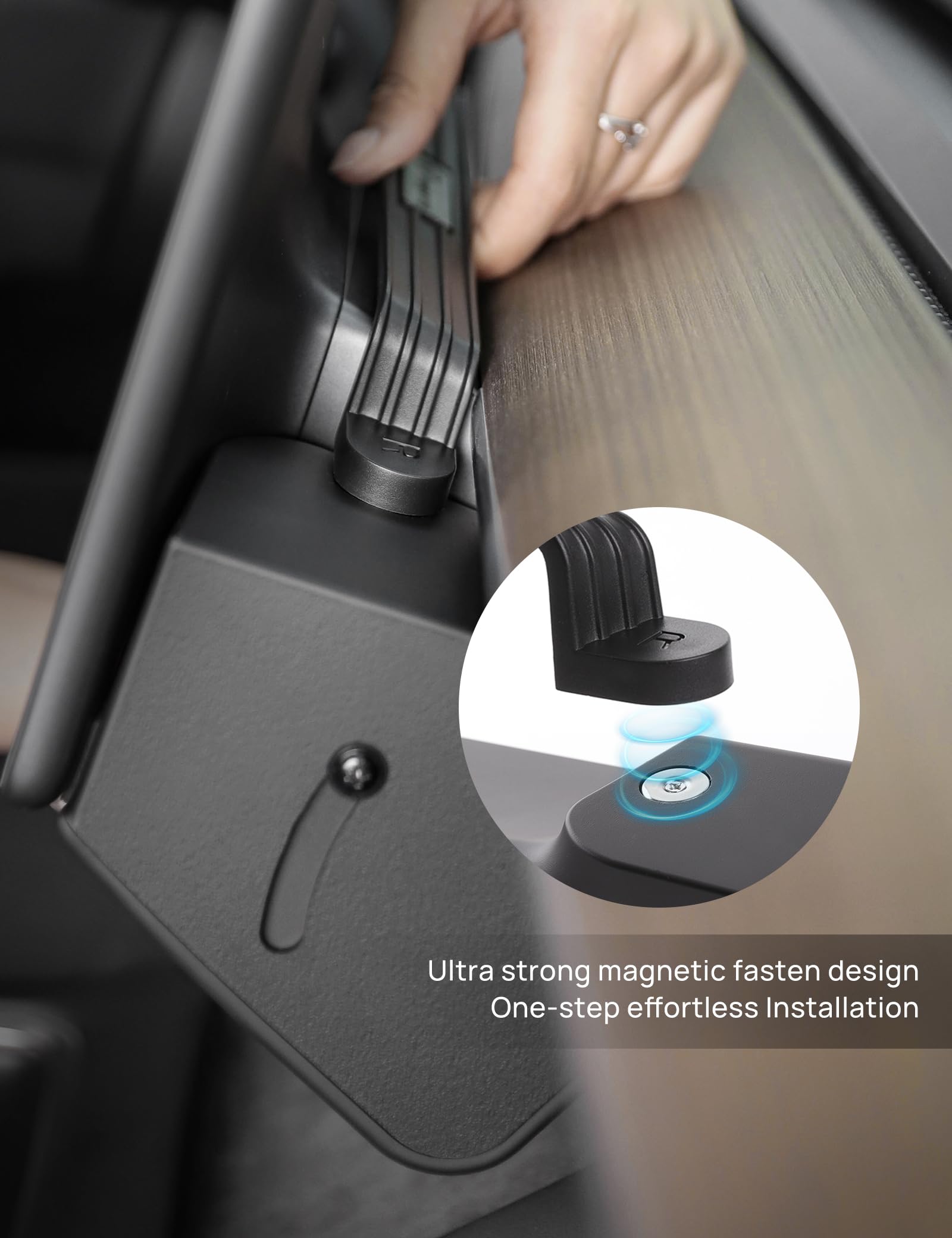 Tparts Hidden Under Screen Storage Box For Tesla Model 3 Model Y With Open-Close Design, Magnetic Center Console Organizer Dashboard Tissue Sunglass Holder