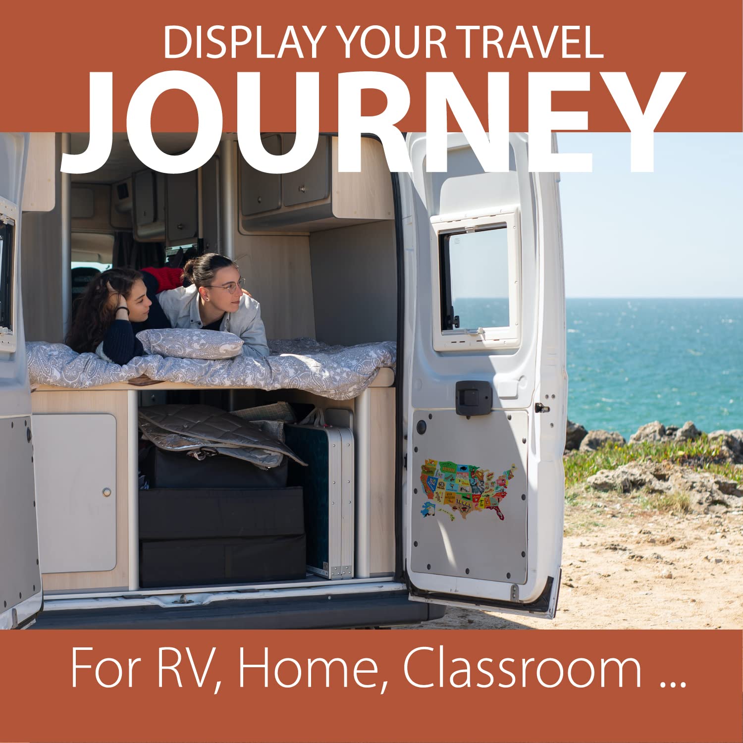 Rv State Travel Usa Map Vinyl Sticker - Camper Trailer Decals For Window With State Flag - Road Trip Map Of America - Waterproof
