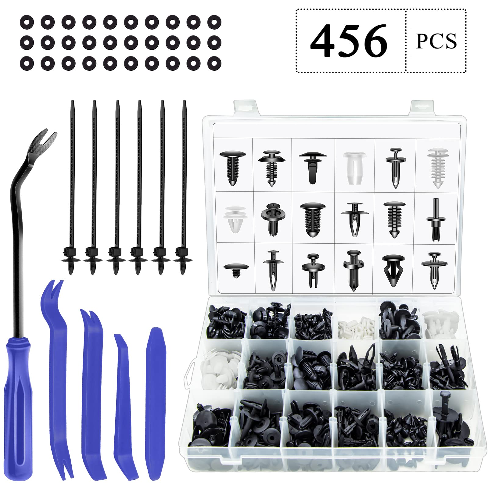 Axelect 456 Pack Trim Removal Tool, Car Panel Door Audio Trim Tool Kit, Auto Clip Fastener Remover Pry Tools Set, Push Pins Clip
