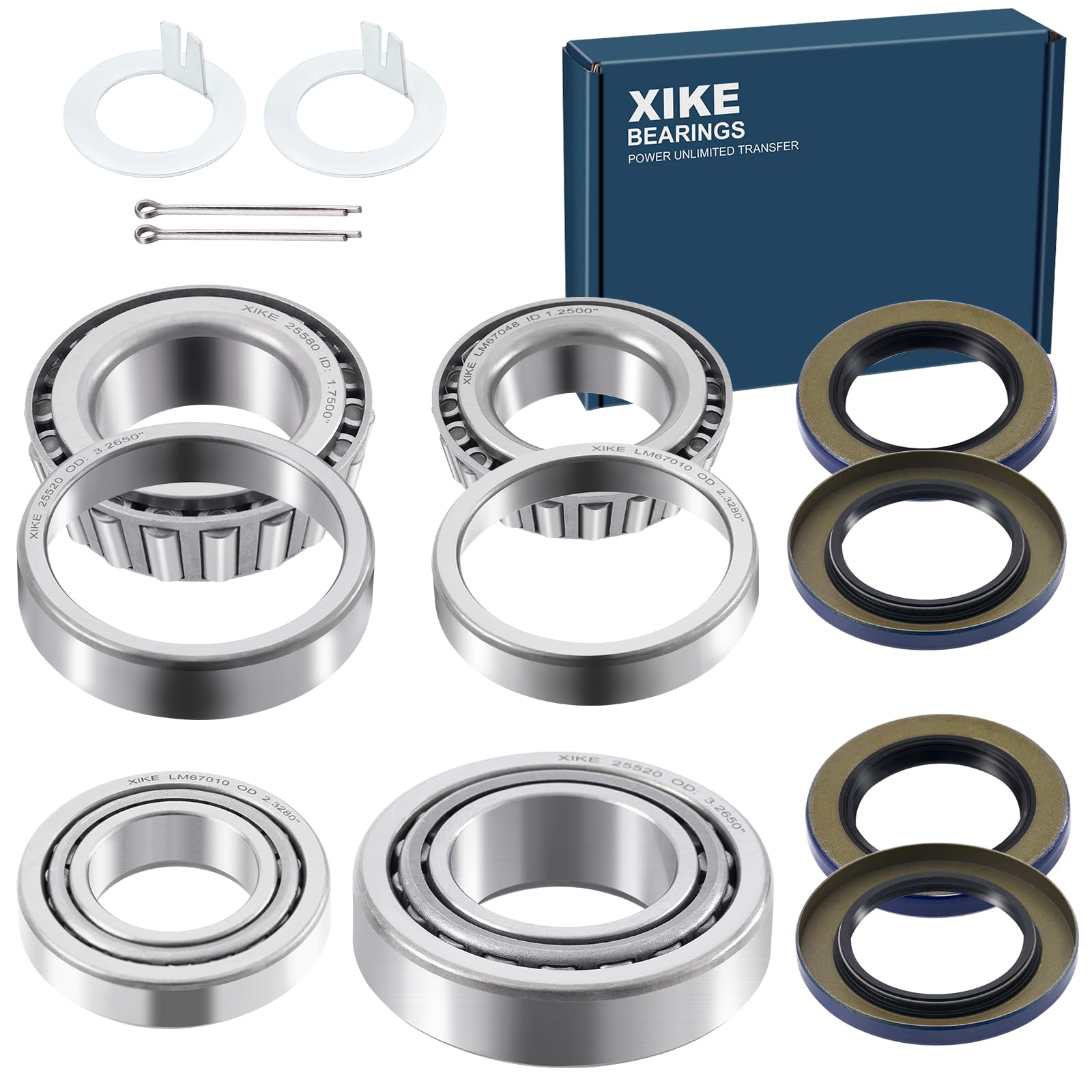 XiKe 2 Set Fits 5,200-6,000 lb Axles Trailer Wheel Hub Kit, 25580/25520 & LM67048/LM67010 Bearings, 21333TB, 22333TB /10-10, 10-