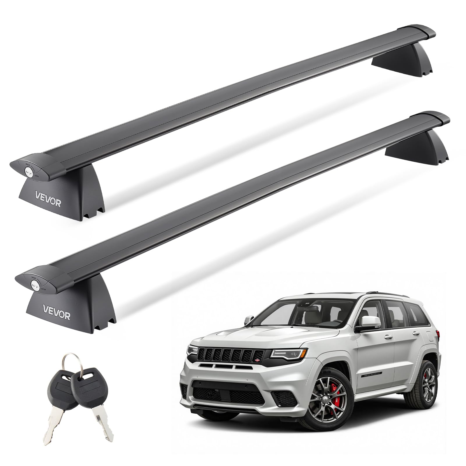 VEVOR Roof Rack Cross Bars, Fits Jeep Grand Cherokee 2014-2023 or 2011-2021 (with Grooved Side Rails), 200 LBS Capacity, Lockabl