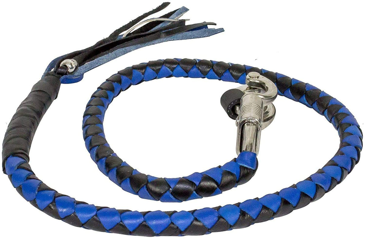EXCELSIOR INT Soft Genuine Leather Get Back 1/2    Diameter Whip Handlebar Accessories For Motorcycle Rider-Black and Blue, 42 i