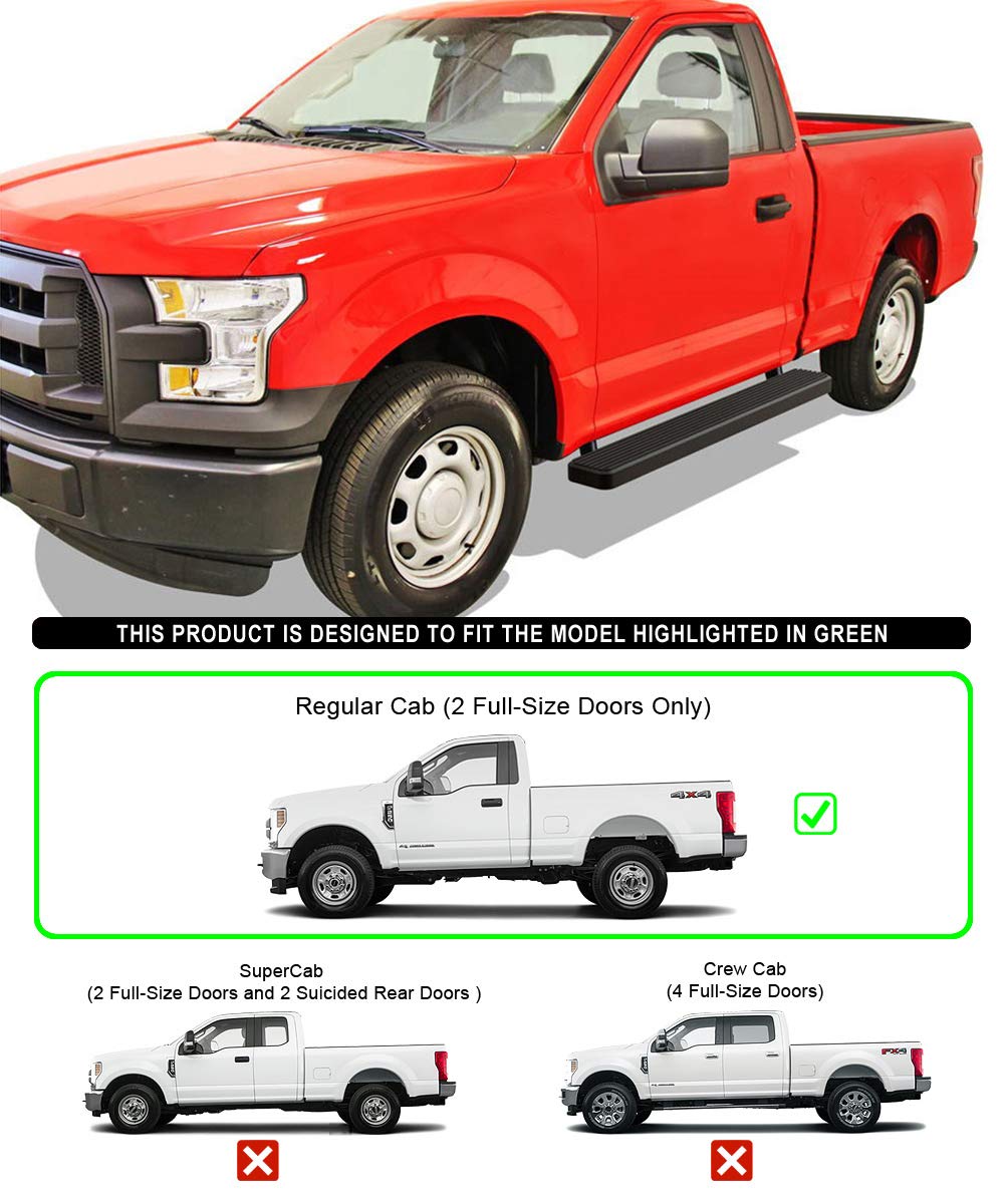 APS Running Boards 6-inch Black Compatible with Ford F150 2015-2025 Regular Cab & F-250 F-350 Super Duty 2017-2025 Stainless Ste