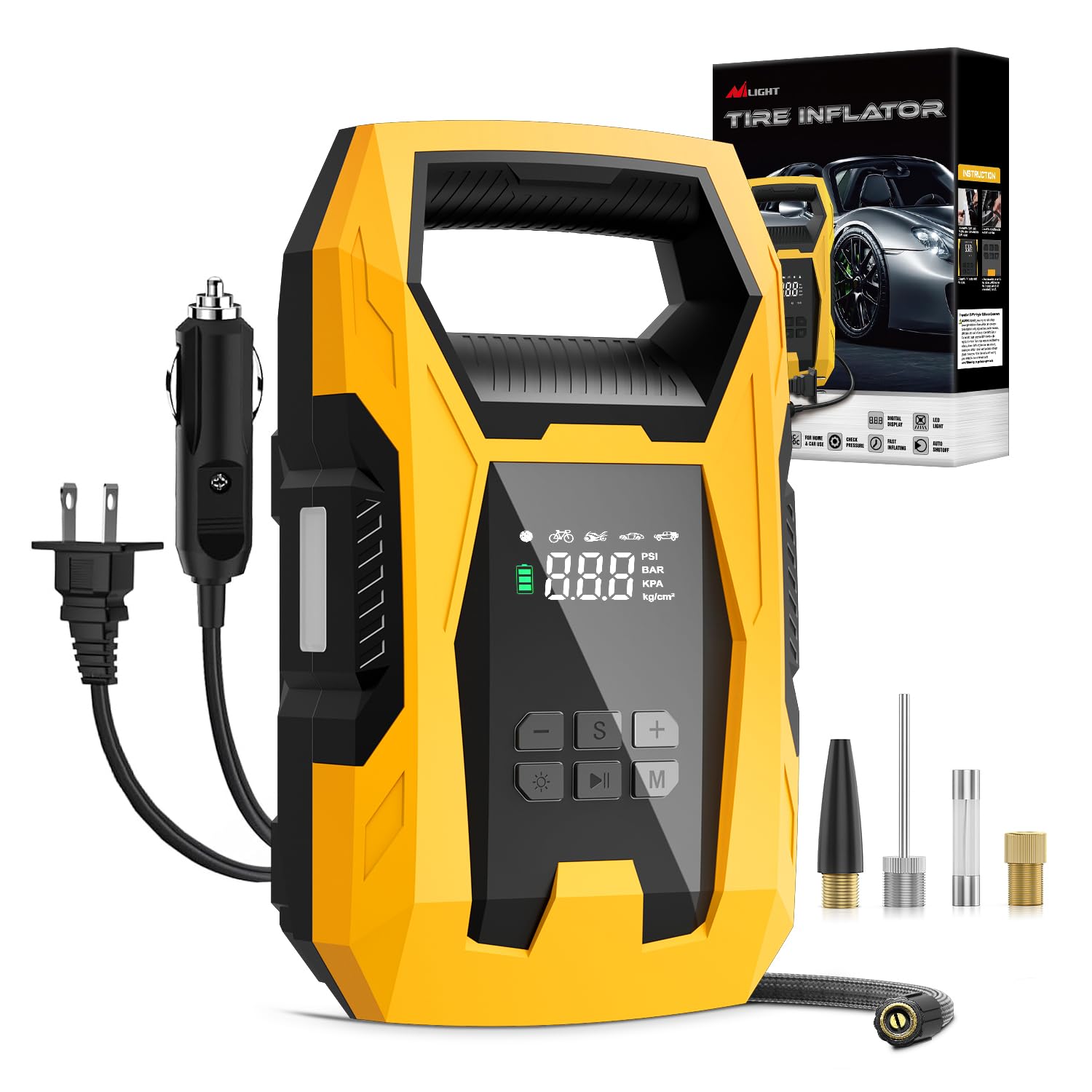 Nilight Ac/Dc Tire Inflator Portable Air Compressor Dual Power Supply 110V Ac 12V Dc 150Psi Fast Inflation Heavy Duty With Led L