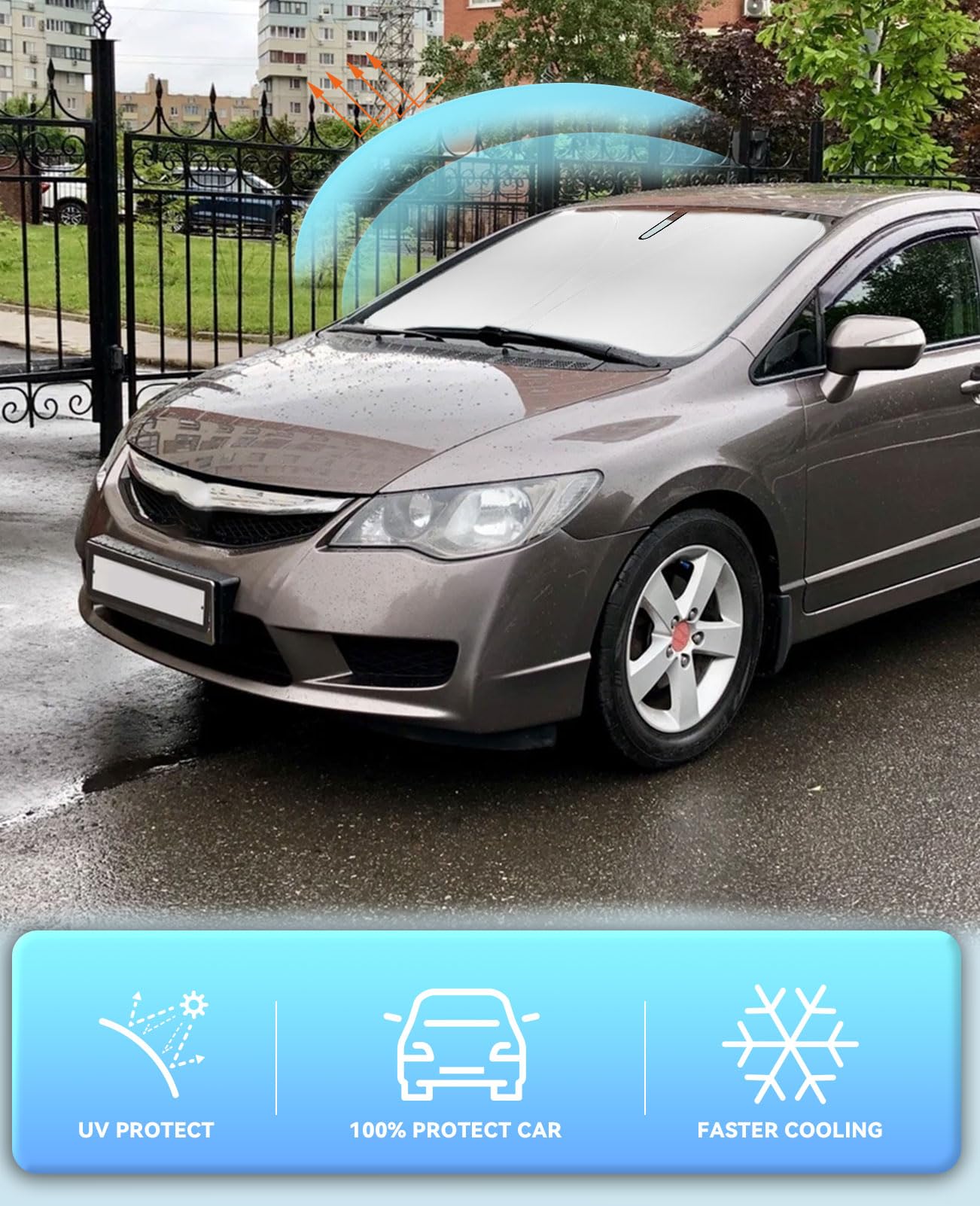 Sun Shade Windshield Sunshades Cover For Honda Civic 2006-2009 2010 2011 Sun Visor Protector Window Shields Fits Civic Sedan, Co