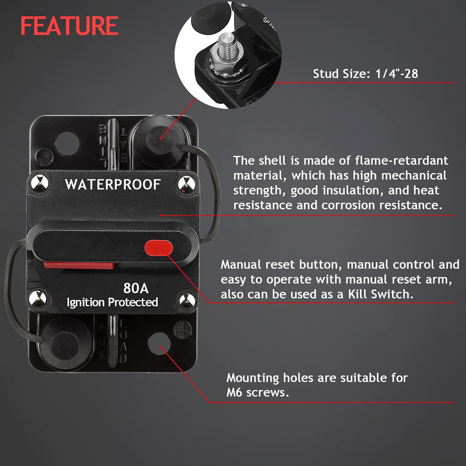 Hamolar 3 Pack 80 Amp Circuit Breaker Manual Reset 12V-48V Dc For Car Audio Rv Marine Boat Truck Trolling Motors, Car Speaker Re