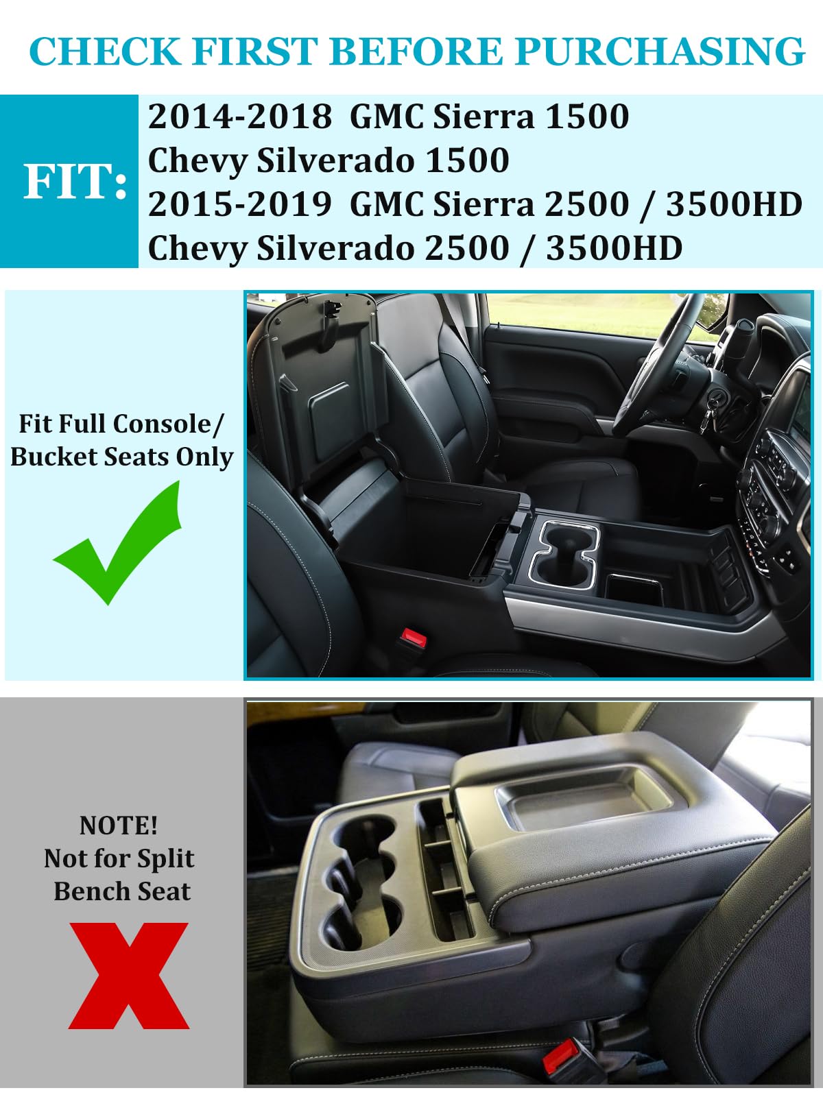 Sinvanho 2Pcs Center Console Organizer Compatible With Chevy Silverado/Gmc Sierra 2014-2018 1500/2500/3500Hd Armrest Box Storage