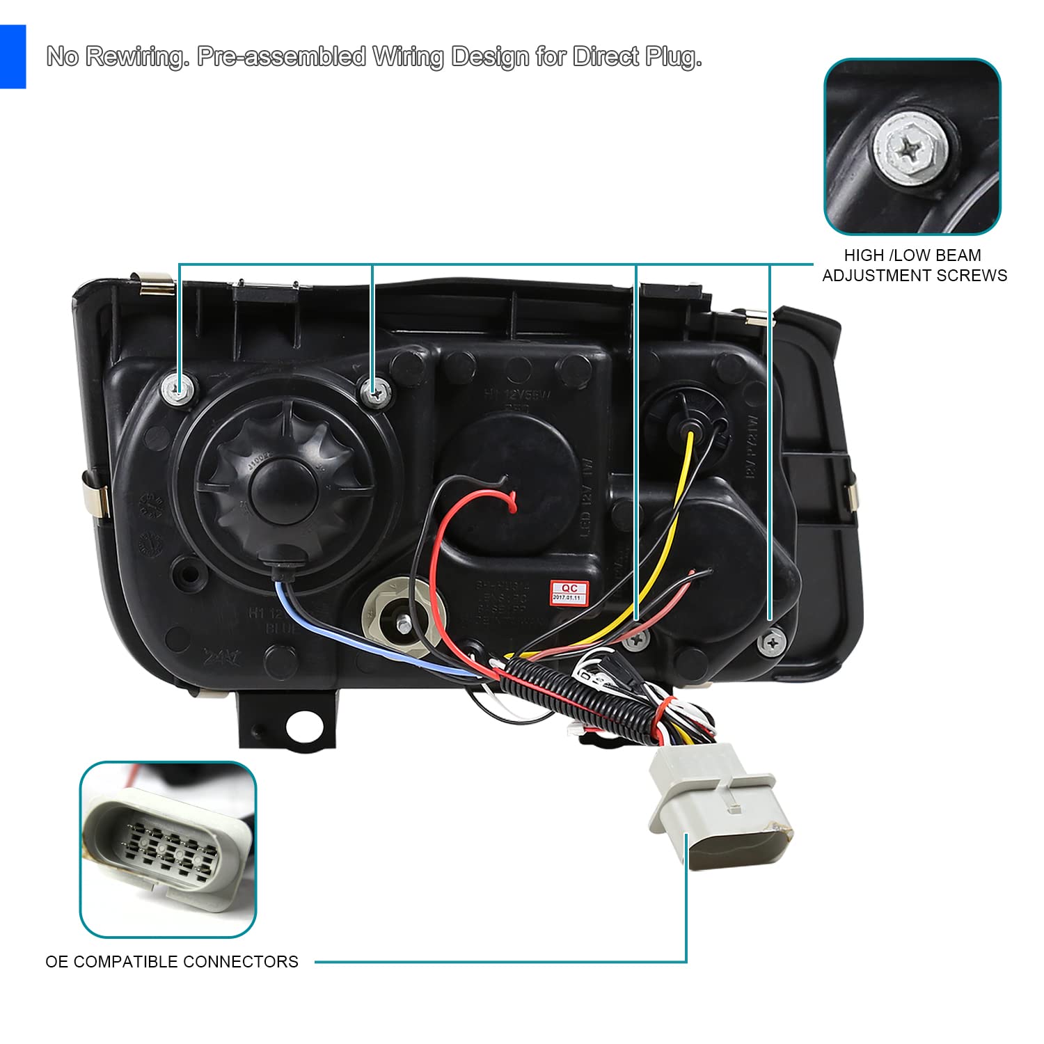 Spec-D Tuning Led Black Projector Headlights Compatible With 1999-2004 Volkswagen Jetta/Bora Mk4, Left + Right Pair Headlamps Assembly