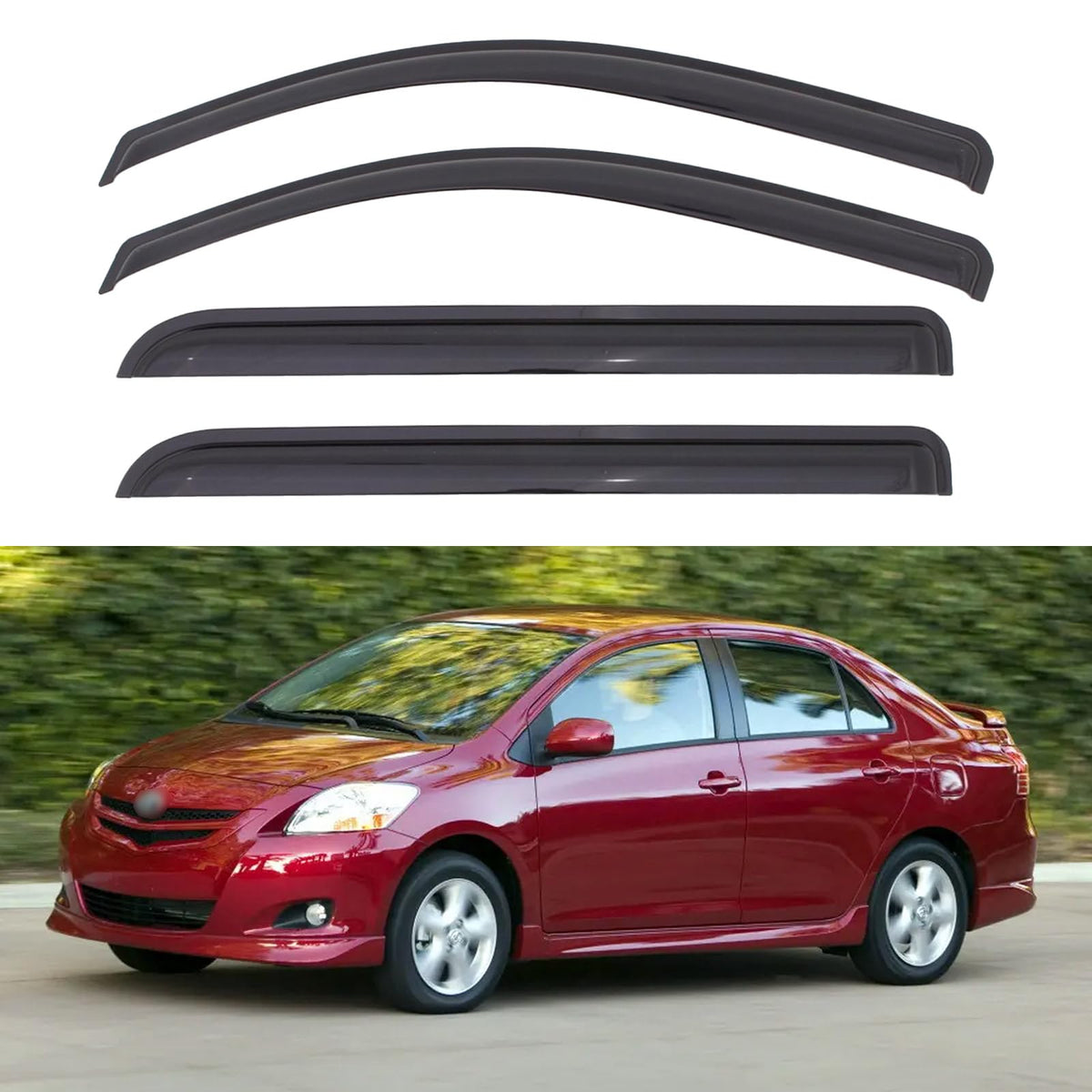 Window Visors Rain Guards for 2007-2013 Toyota Yaris Sedan, Out-Channel Window Vent Wind Deflectors Visors Shades for 07-13 Toyo