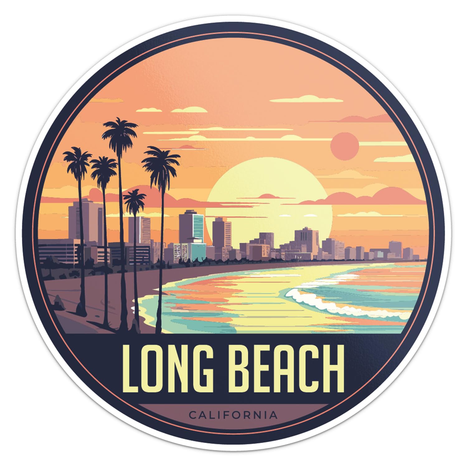 Long Beach City Sticker - Waterproof Vinyl Decal for Car Bumper, Laptop, Water Bottle, Wall, and Window, Size - 3'' Longer Side