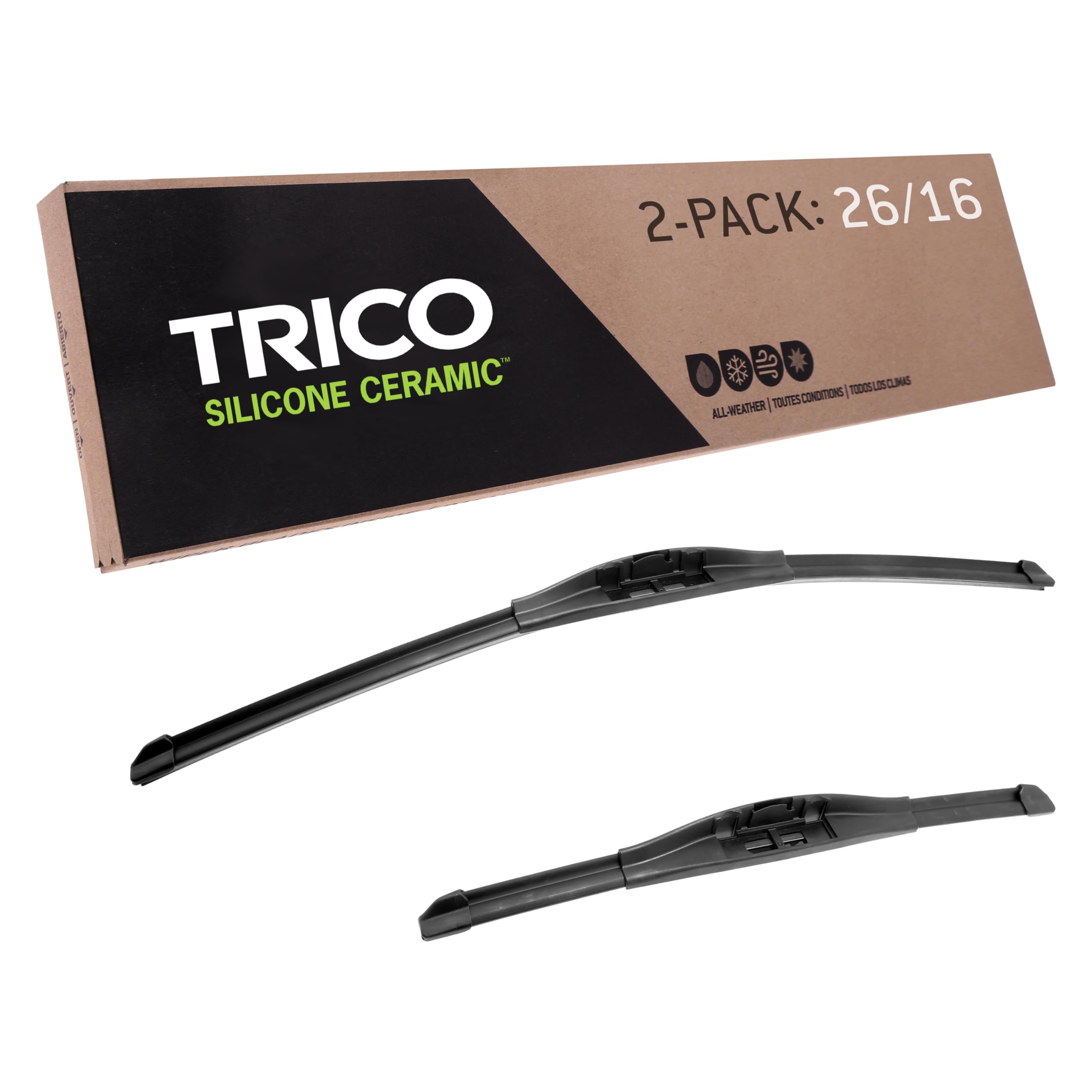 Trico Silicone Ceramic (90-2616) 26 & 16 Inch Pack Of 2 Automotive Replacement Windshield Wiper Blades, Ceramic Coated Silicone 