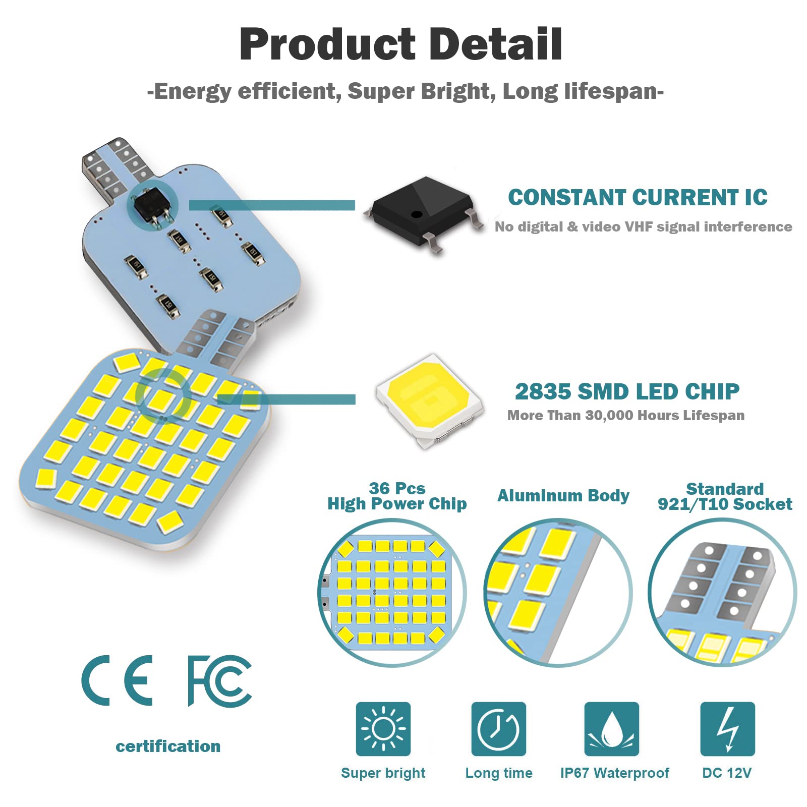 10Pcs T10 921 922 912 194 Rv Interior Led Light Bulbs, Super Bright Led Bulbs Replacement Lighting 36-Smd 2835 6500K Cool White For 12V Rv Camper Trailer Motorhome Boat Dome Car Marine Indoor Light