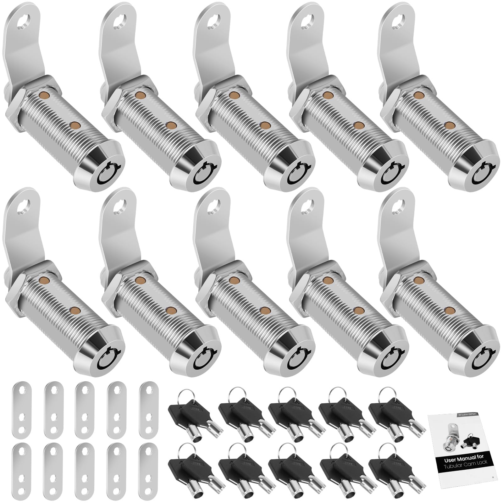 Cylinnda 10Pack Cabinet Lock With Keys, 1-1/2'' Rv Storage Locks Keyed Alike, Rv Locks For Storage Door, Camper Toolbox Rv Cam L