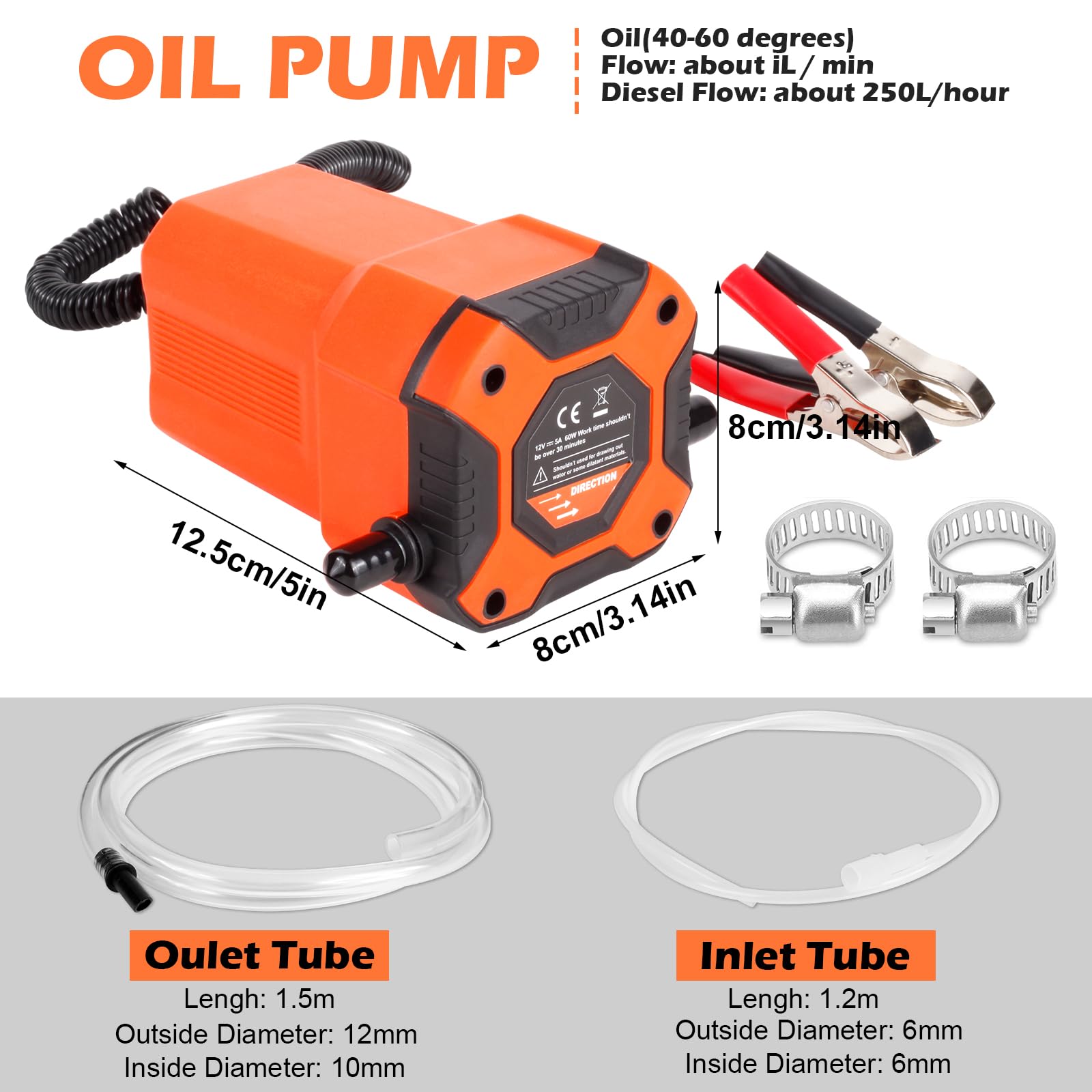 Oil Transfer Pump Extractor, Electric Oil Pump Fast Oil Change Transmission Fluid Extractor Pump (Orange)