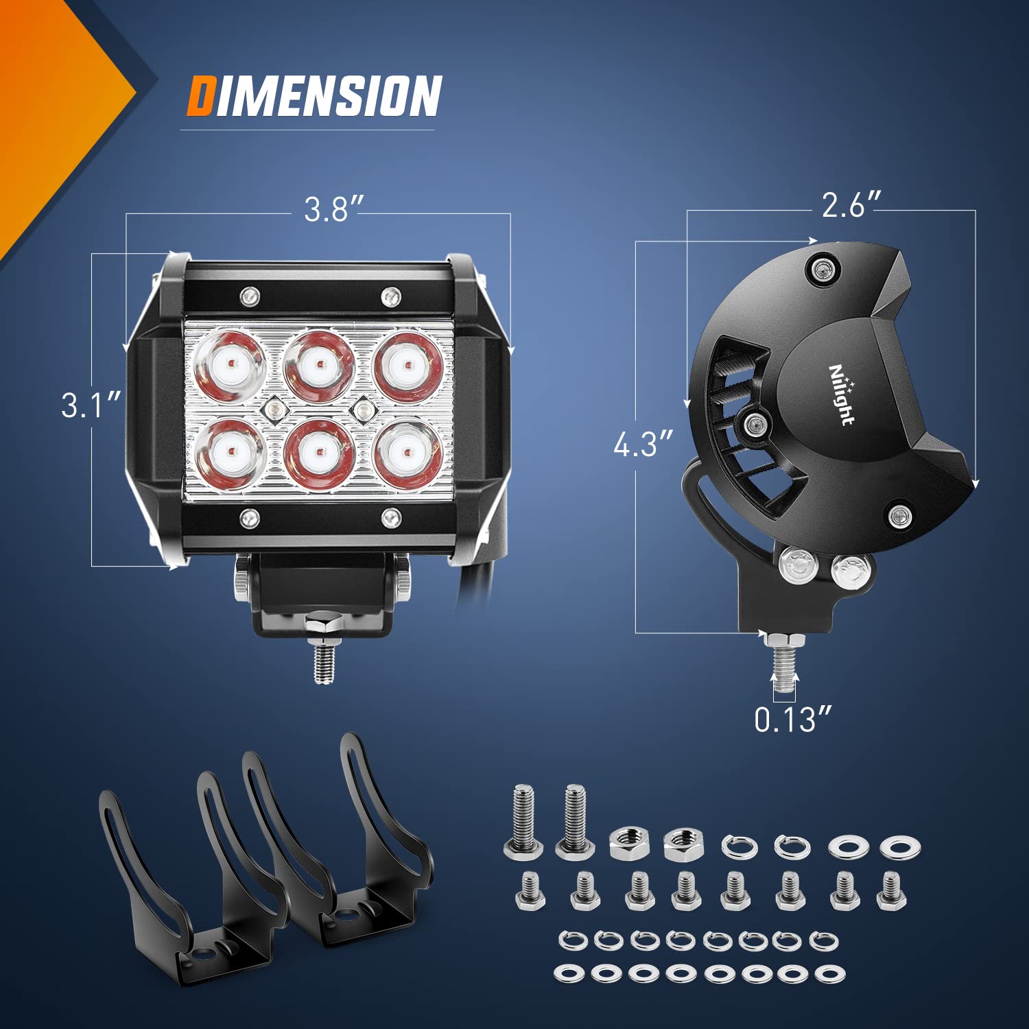 Nilight 4 Inch Red Led Light Pod Spot Driving Fog Light 2Pcs 18W Off Road Fishing Hunting Emergency Safety Signal Deck Trailer H