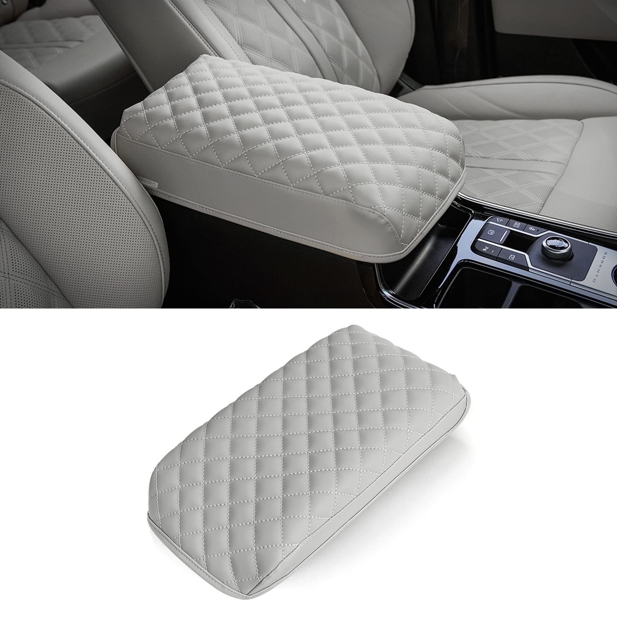KMMOTORS Sorento(2021-2025) Center Console Cover, Armrest Cushion, Sorento Accessories (Sorento, Light Gray)