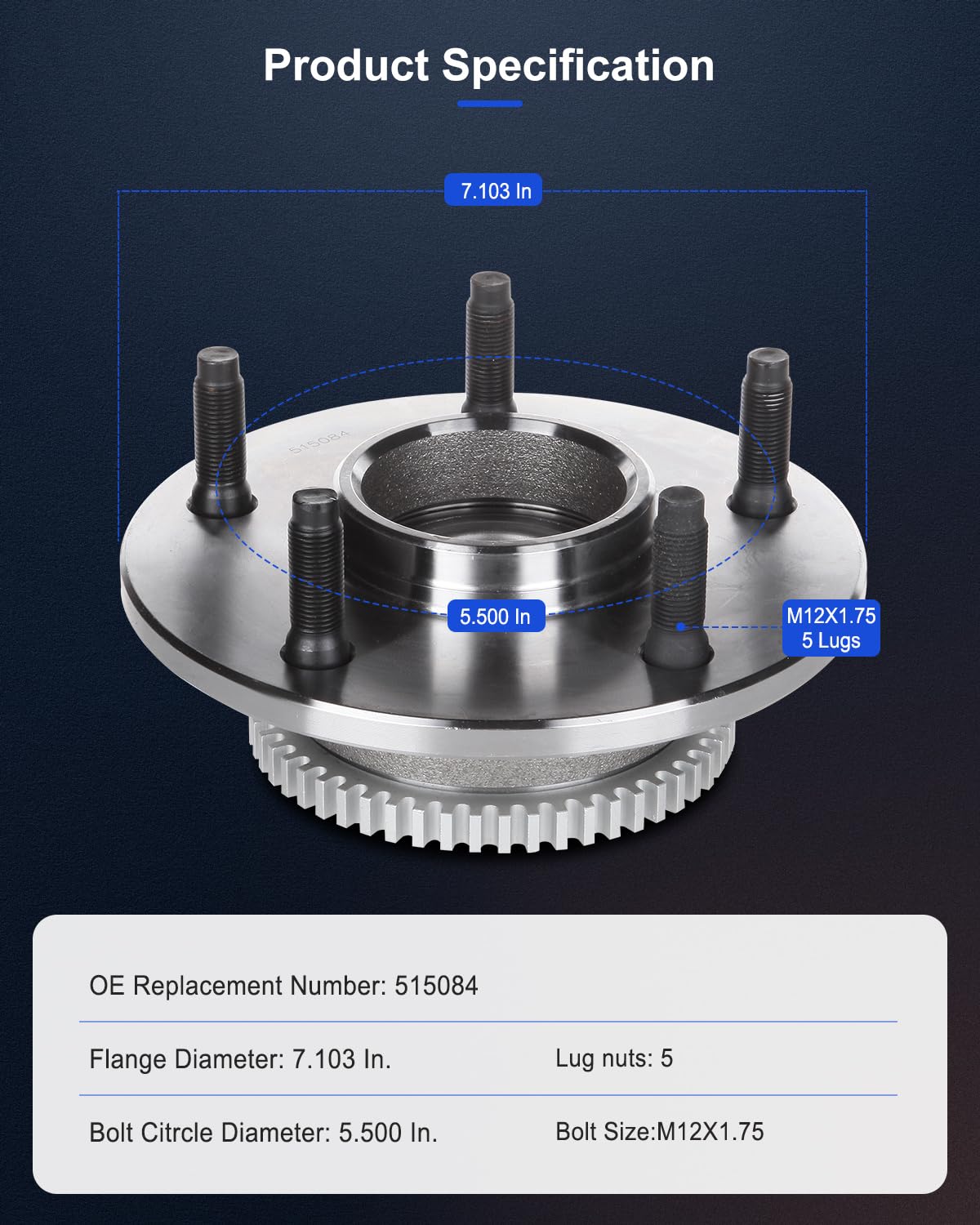 ECCPP Replacement for Pair of 2 Front Wheel Hub Bearing Assembly for 2000-2001 Dodge RAM 1500 Pickup 2WD 5 Lugs w/ABS 515084 x2