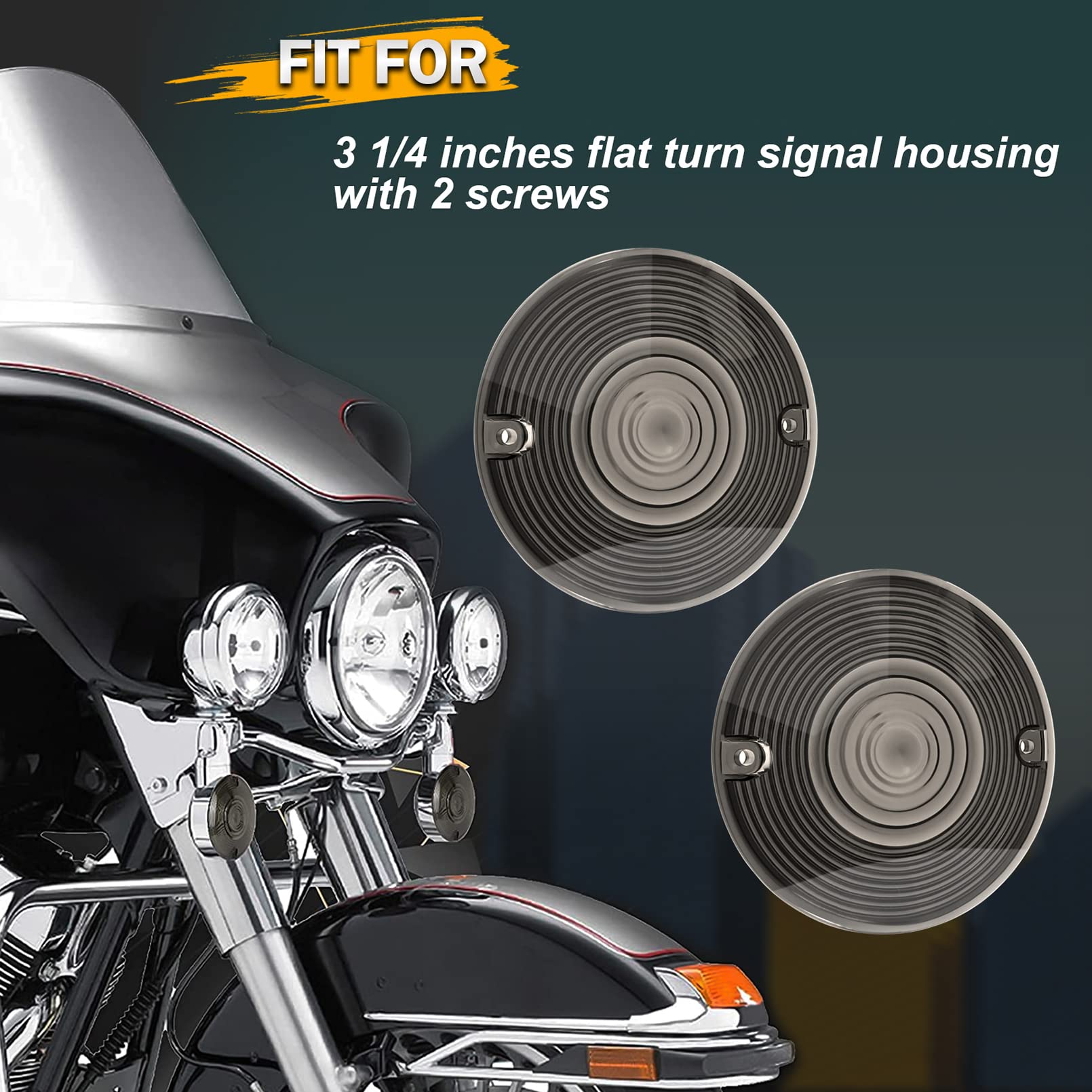 Benlari 3 1/4'' Smoke Turn Signal Light Lens Covers Compatible For Harley Touring Road Glide Road King Electra Glide Heritage So