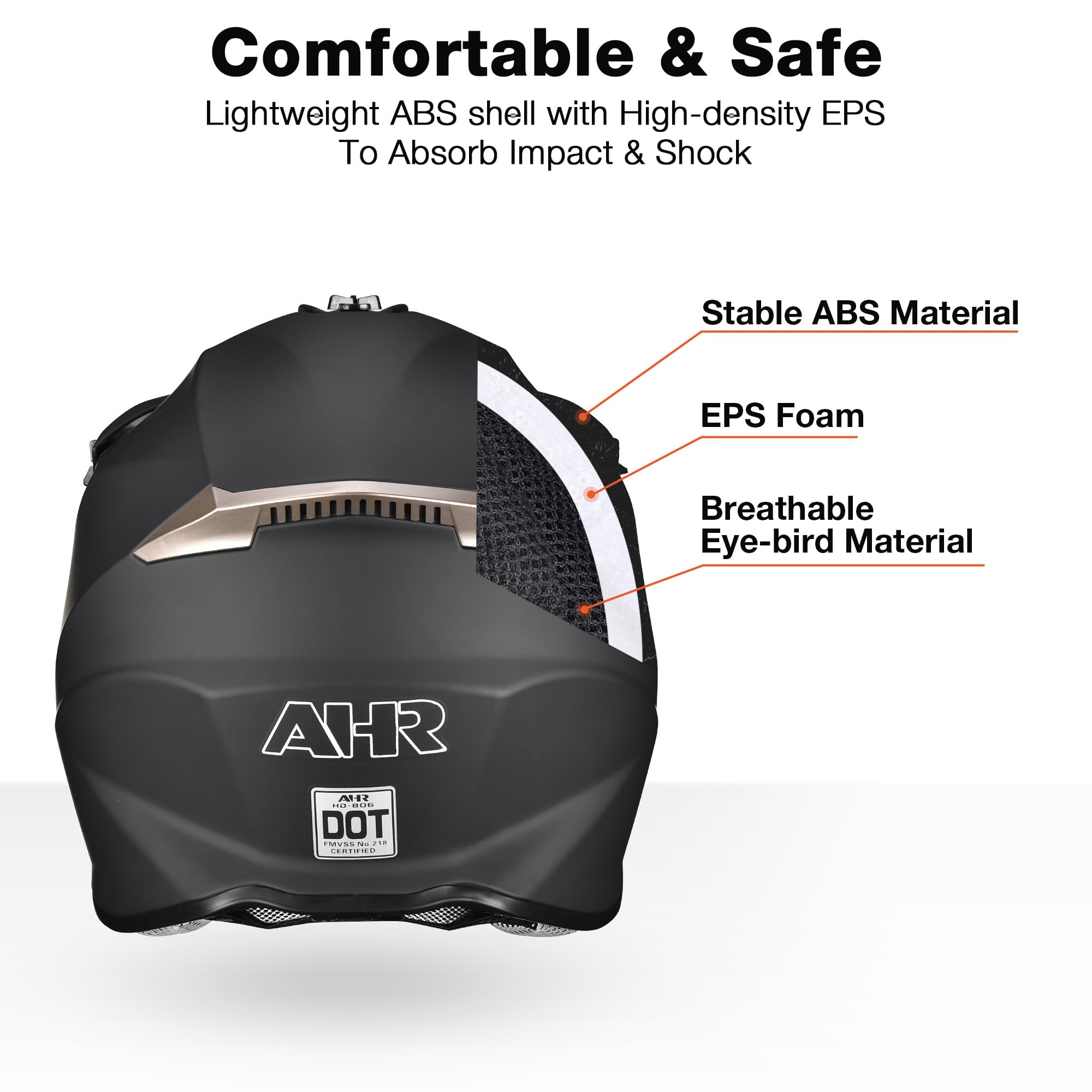 Ahr Offroad Full Face Motorcycle Helmet Motocross Dirt Atv Dot Matte Black S