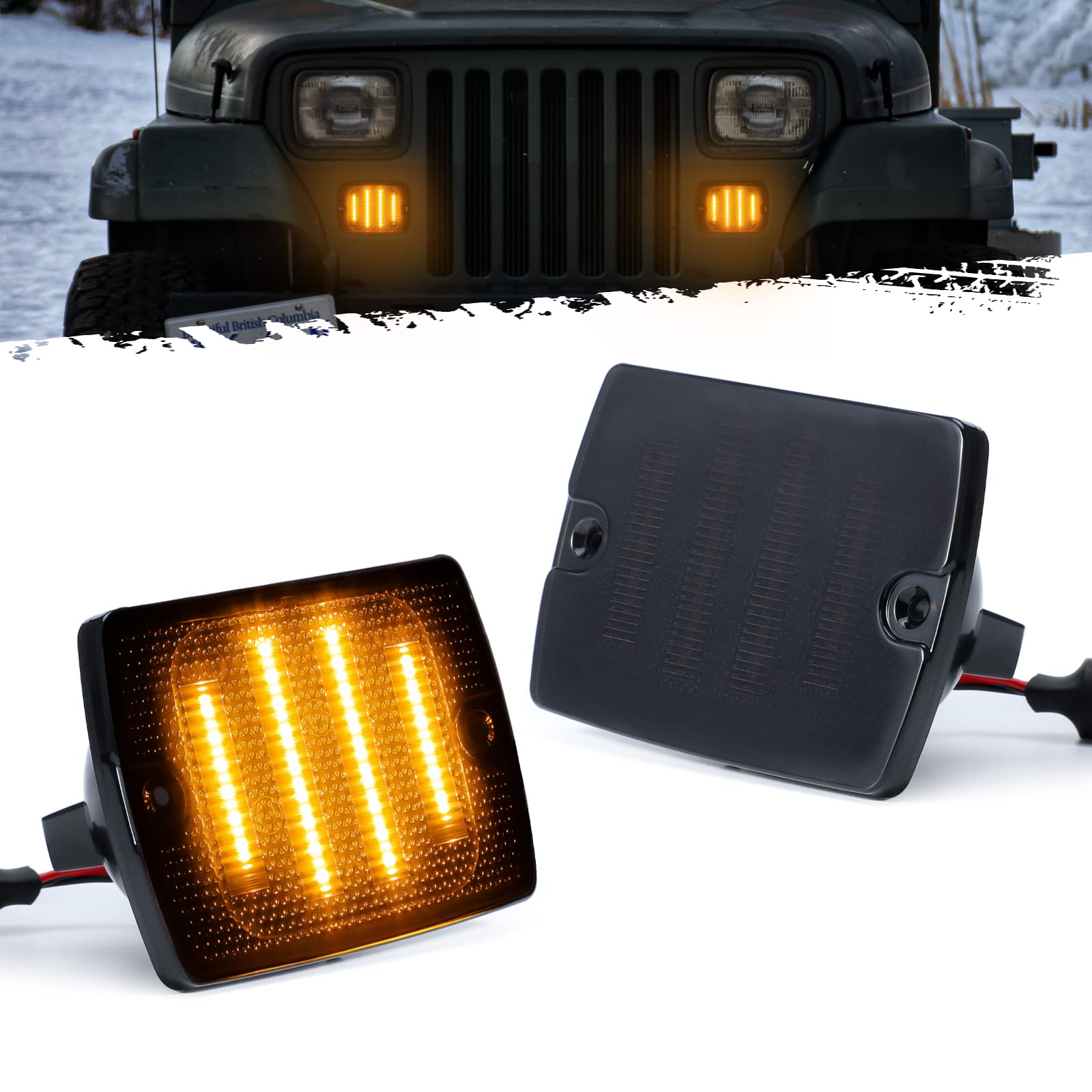 Partsam 2Pcs Front Turn Signal Lights Lamps Assembly Amber 24Led Signal Light W/White Drl Compatible With Wrangler Yj 1987-1993