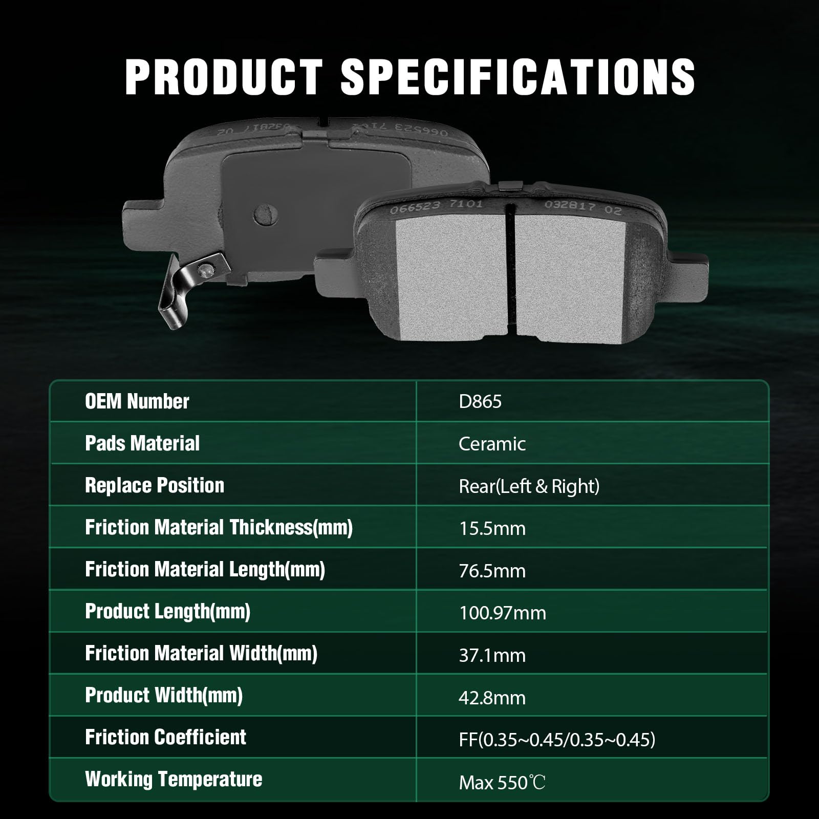 Automuto 4Pcs Rear Ceramic Disc Brake Pads Set D865 For Acura Mdx 2001-2006,For Honda Odyssey 2002-2004,For Honda Pilot 2003-200