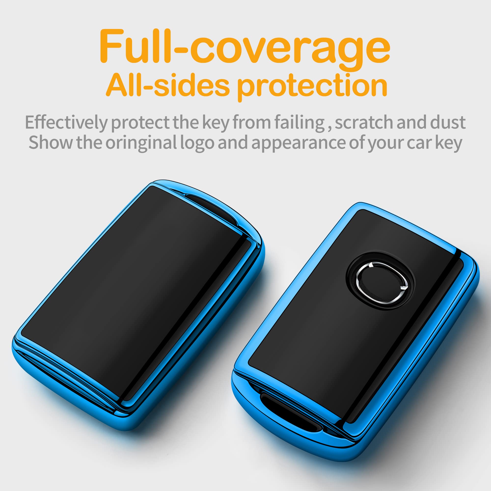Sindeda For Mazda Key Fob Cover With Keychain Key Case Key Shell 360 Degree Full Protection Compatible With 2019 2020 2021 Mazda 3, Mazda 3 Hatchback, 2020 2021 Mazda Cx-5, Cx-30, Cx-9-Blue