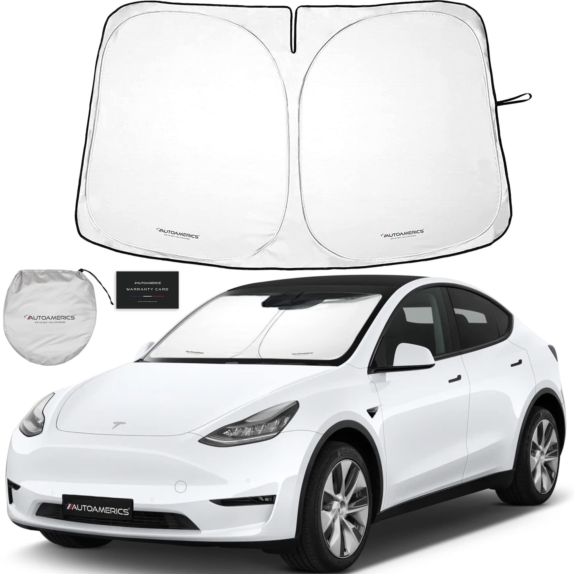Autoamerics 1-Piece Tesla Model Y Sunshade & Tesla Model 3 Sunshade - Special Design for Model Y & 3 Windshield - Foldable Light