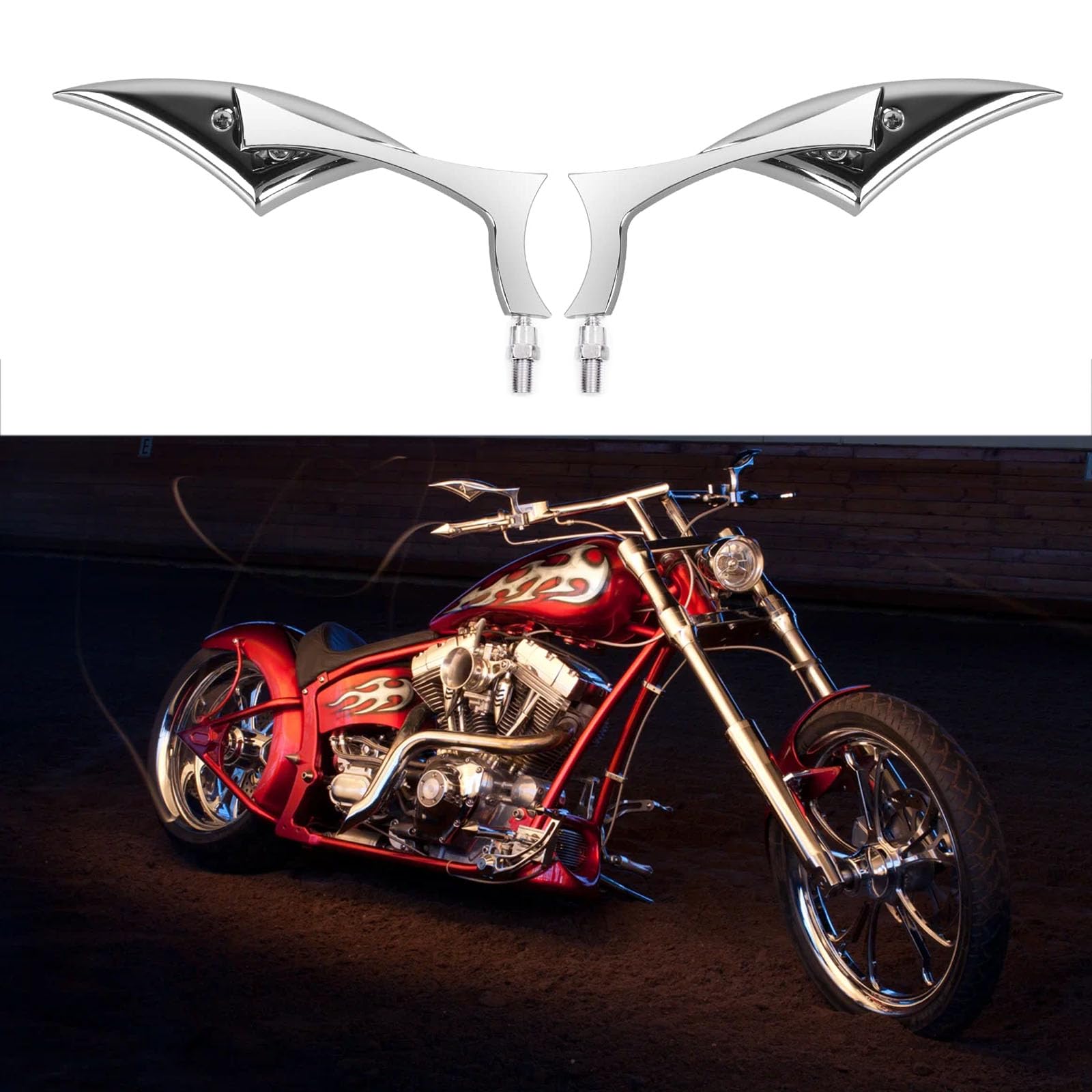 Chrome 8Mm/10Mm Motorcycle Blade Steady Cnc Aluminum Rearview Side Mirrors Compatible With Cruiser Chopper Street Bike Scooter Dirt Bike