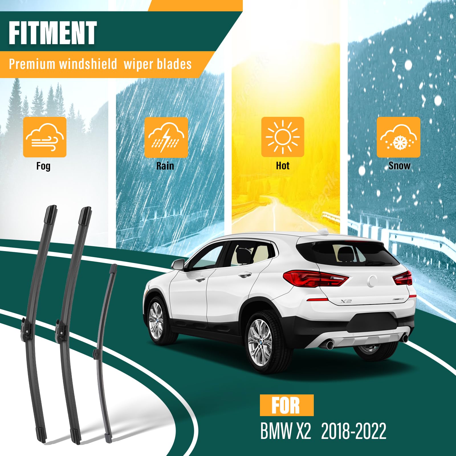 Kvq Windshield Wiper Blades Replacement For Bmw X2 2018 2019 2020 2021 2022 Original Factory Quality Front Rear Wiper Blade Set