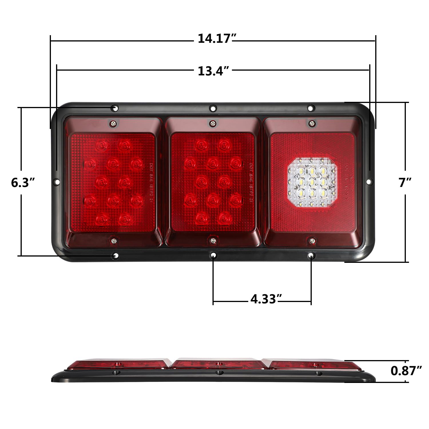 Partsam 2Pcs Led Triple Tail Lights 45 Leds, Rectangle Vertical Or Horizontal Mount Led Trailer Camper Rv Tail Lights Stop Turn
