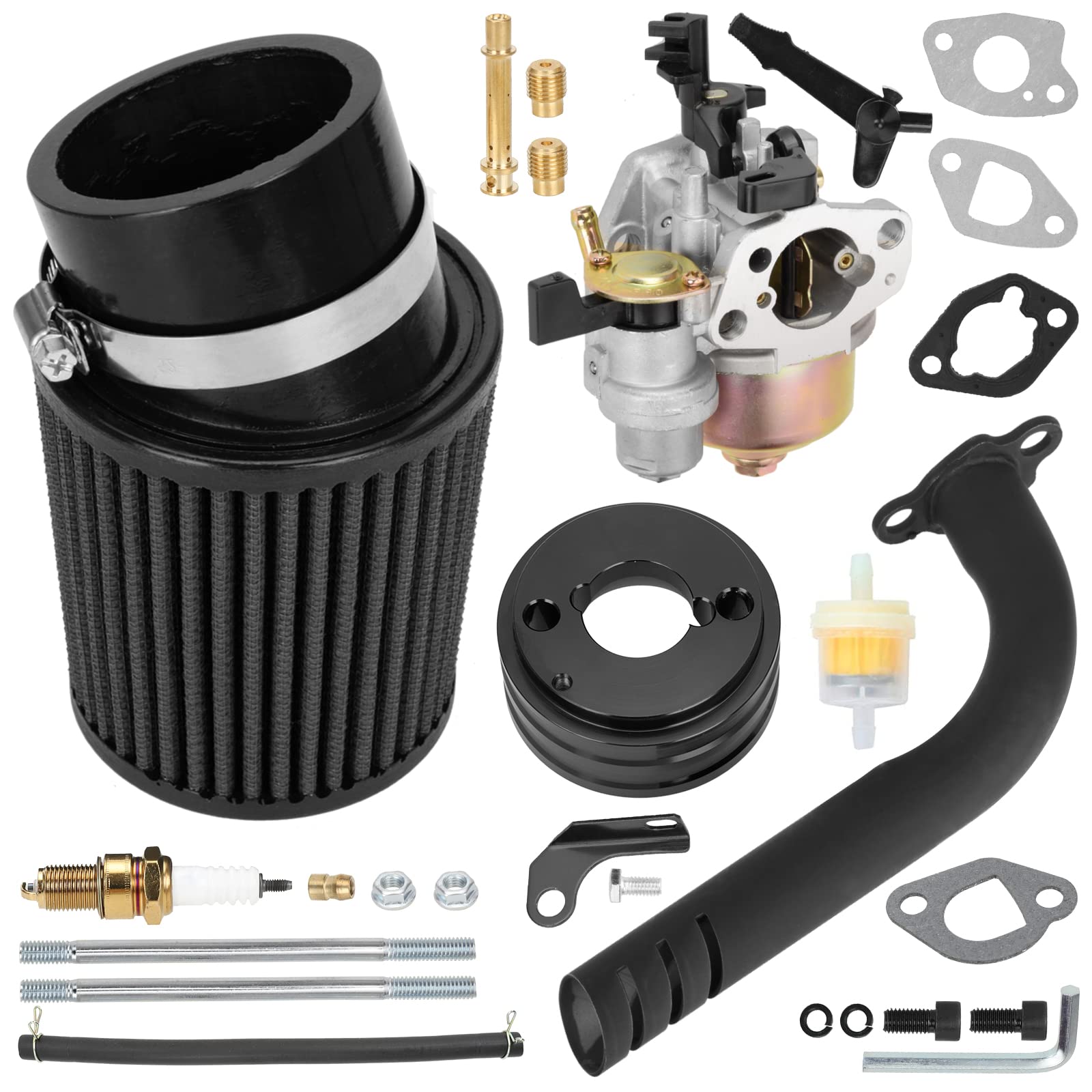 FVRITO Upgrade Carburetor Filter Jet Adapter Exhaust Pipe Stage 2 Kit for Non Hemi Predator 212cc 196cc 6.5Hp Clone GX160 GX200 
